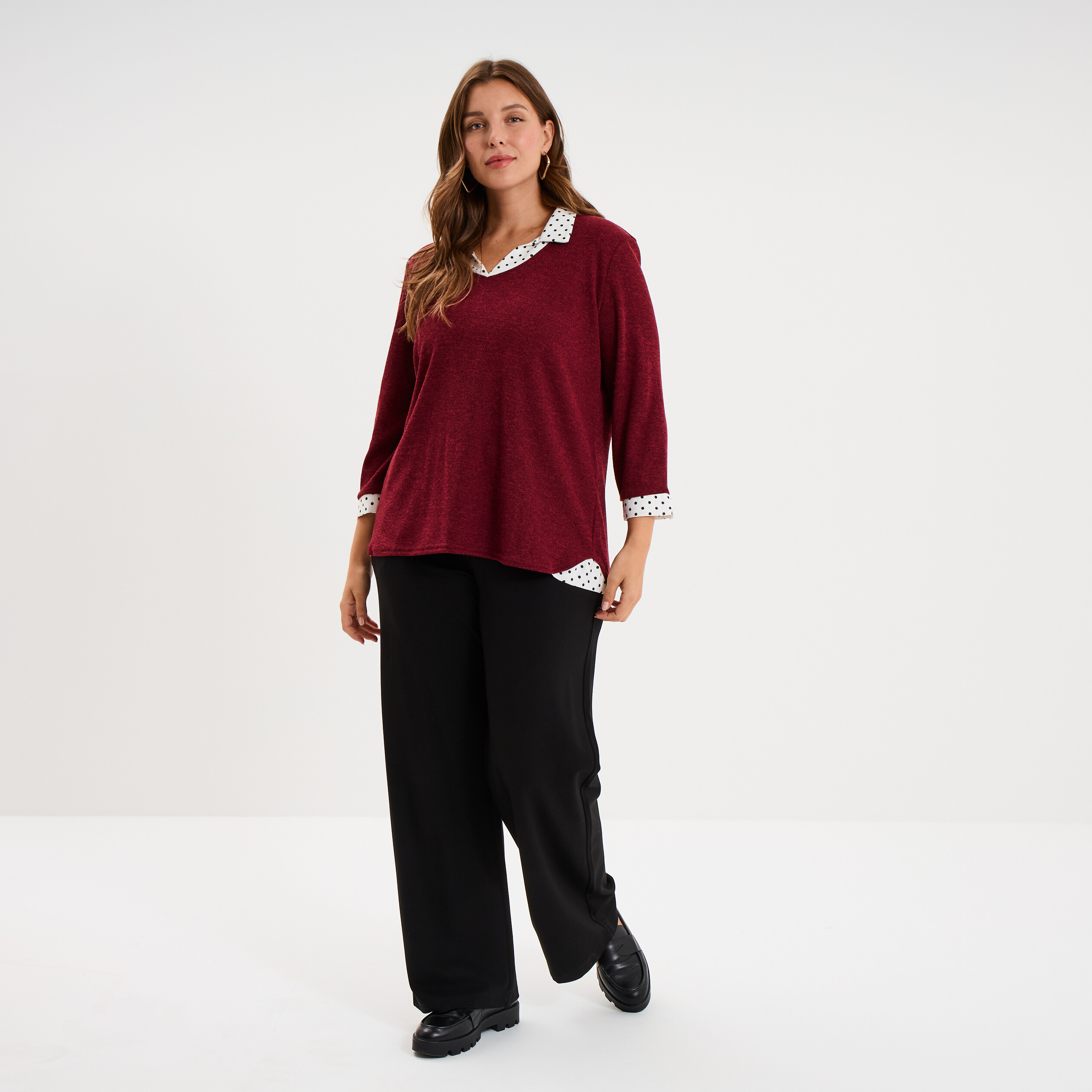 Pantalon large taille haute noir femme grande taille