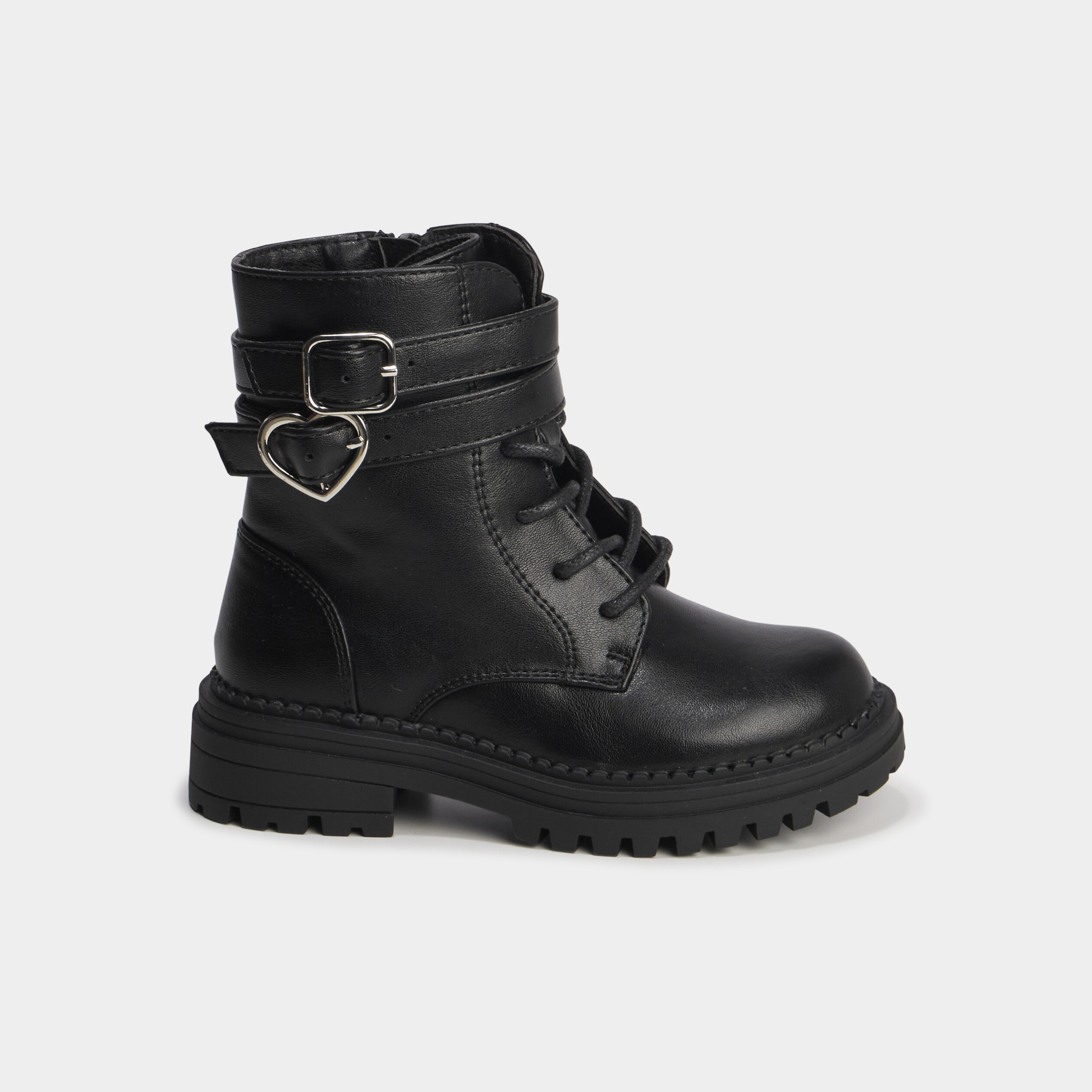 Boots &agrave; boucles et lacets noir fille