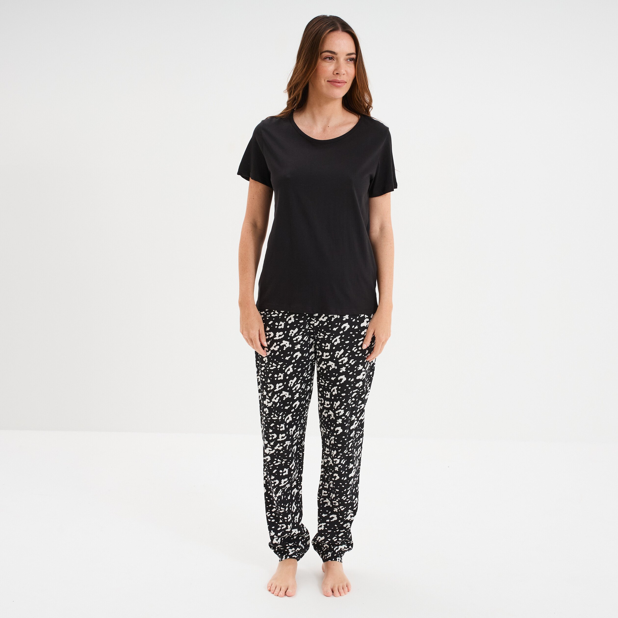 ensemble pyjama pantalon t shirt coton noir femme Ensemble pyjama pantalon t-shirt coton noir femme