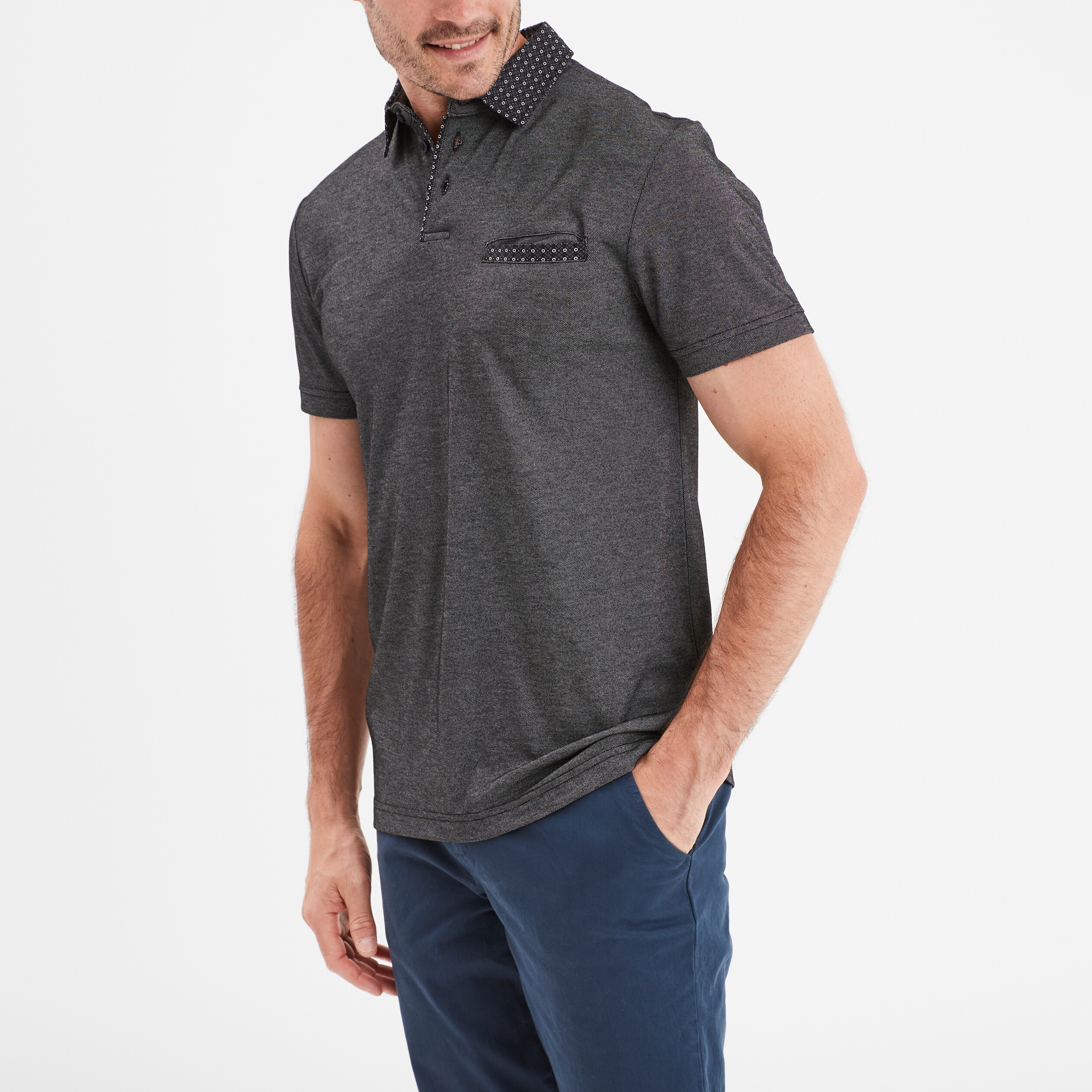 polo droit manches courtes 1 poche buste gris fonce homme Polo droit manches courtes 1 poche buste gris foncé homme