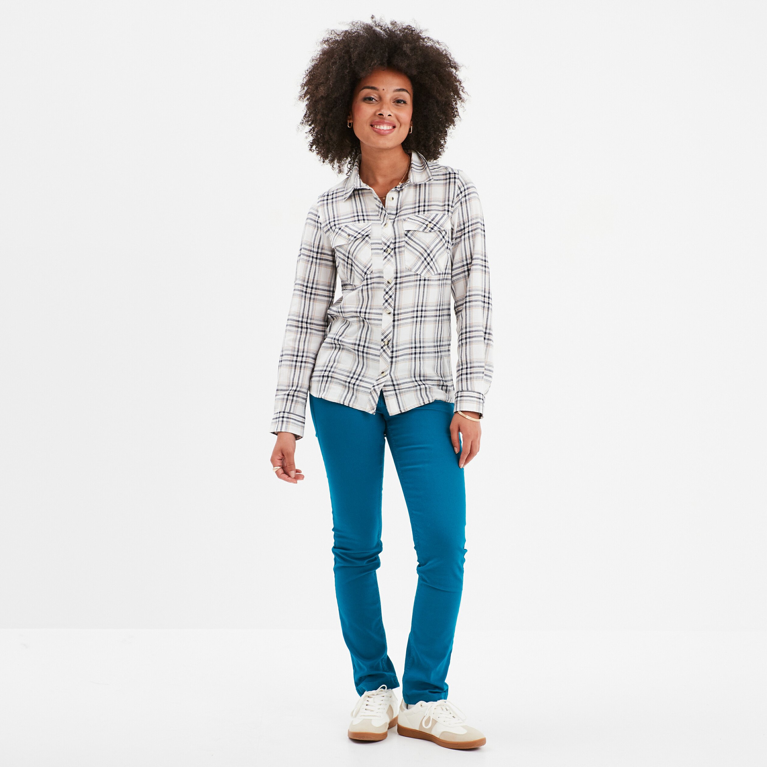 pantalon slim en coton elasthanne bleu canard femme Pantalon slim en coton elasthanne bleu canard femme