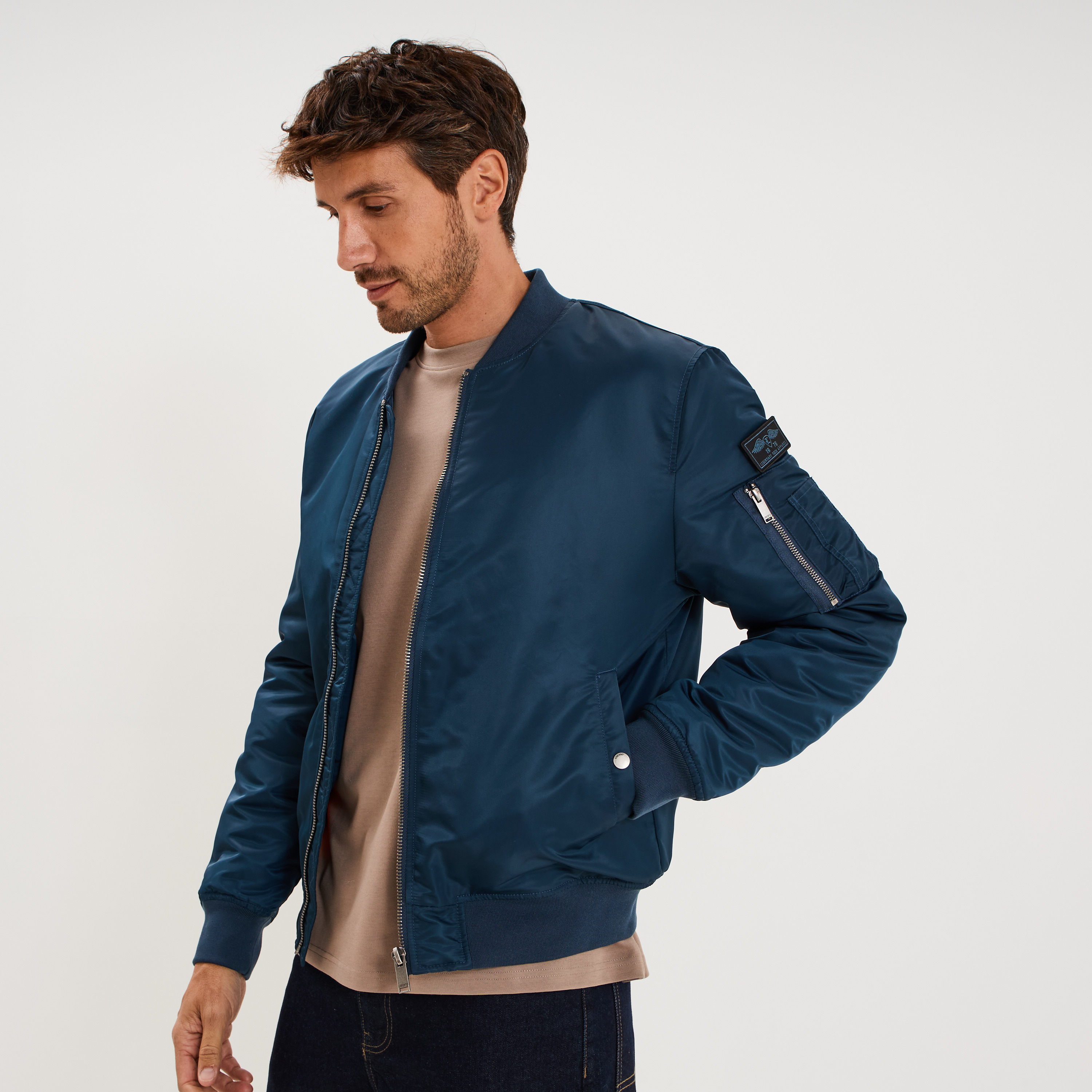 Blouson bomber d&eacute;perlant Liberto bleu marine homme