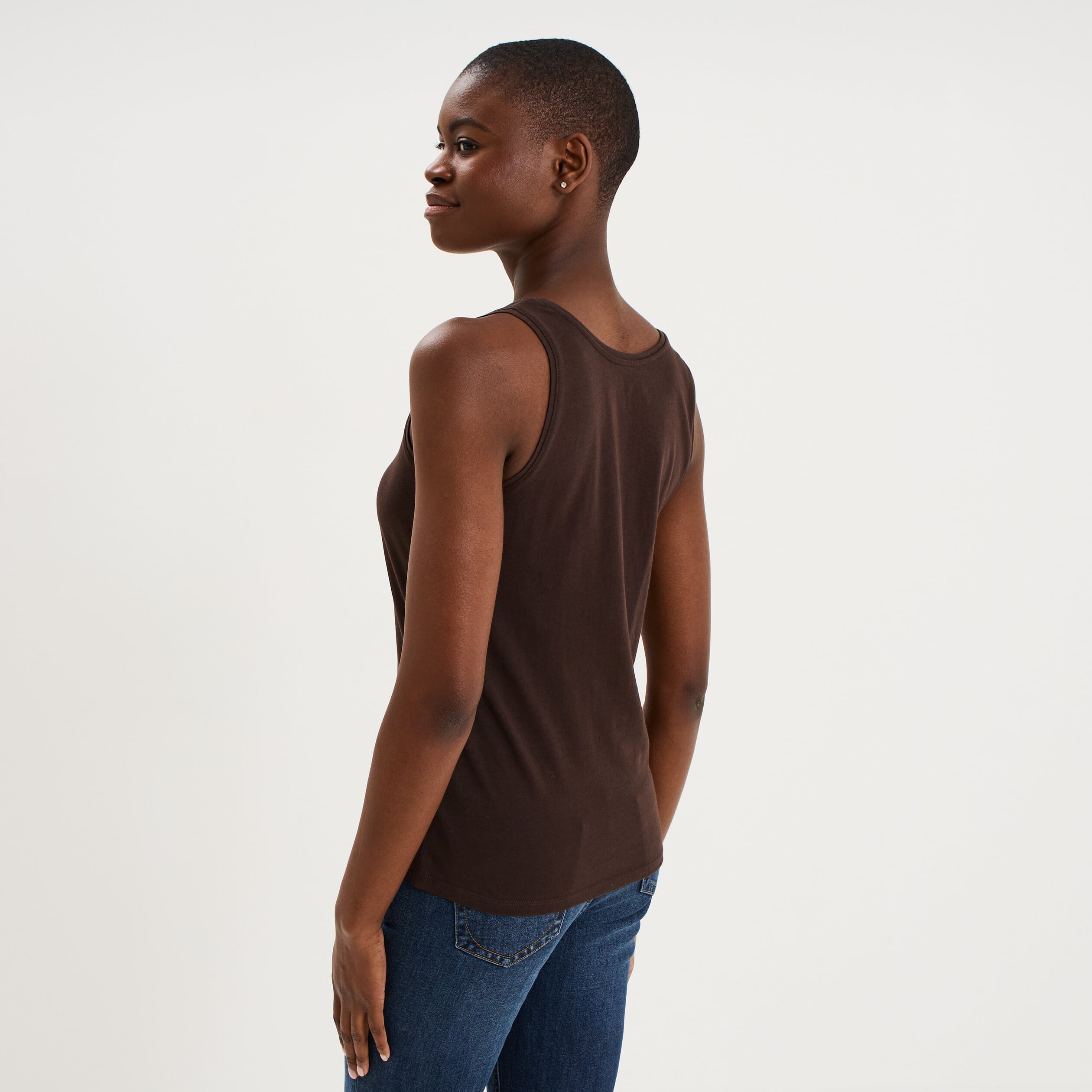 D&eacute;bardeur bretelles larges coton marron fonc&eacute; femme