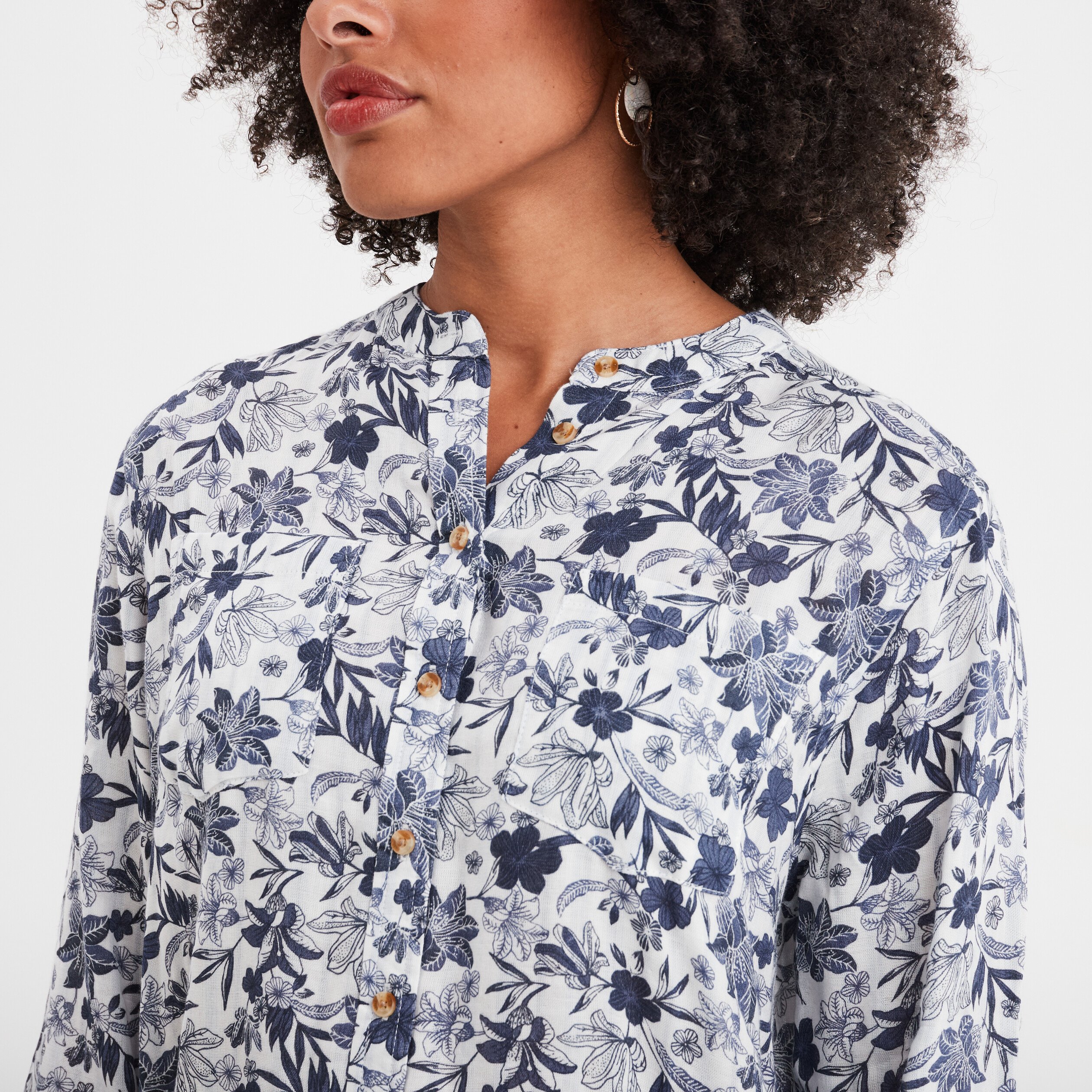 Chemise manches longues col mao ecru femme