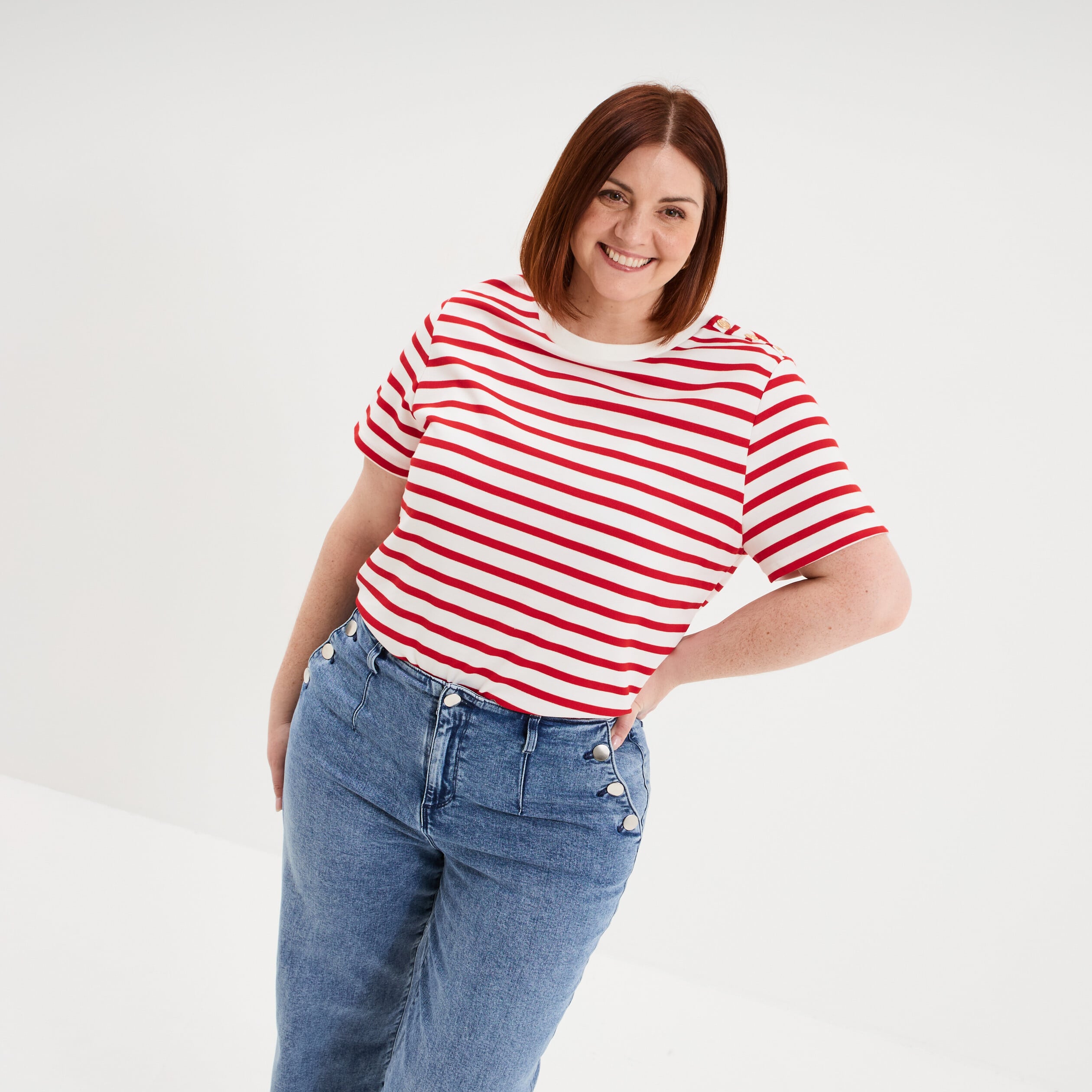 T-shirt manches courtes avec boutons ecru femme grande taille