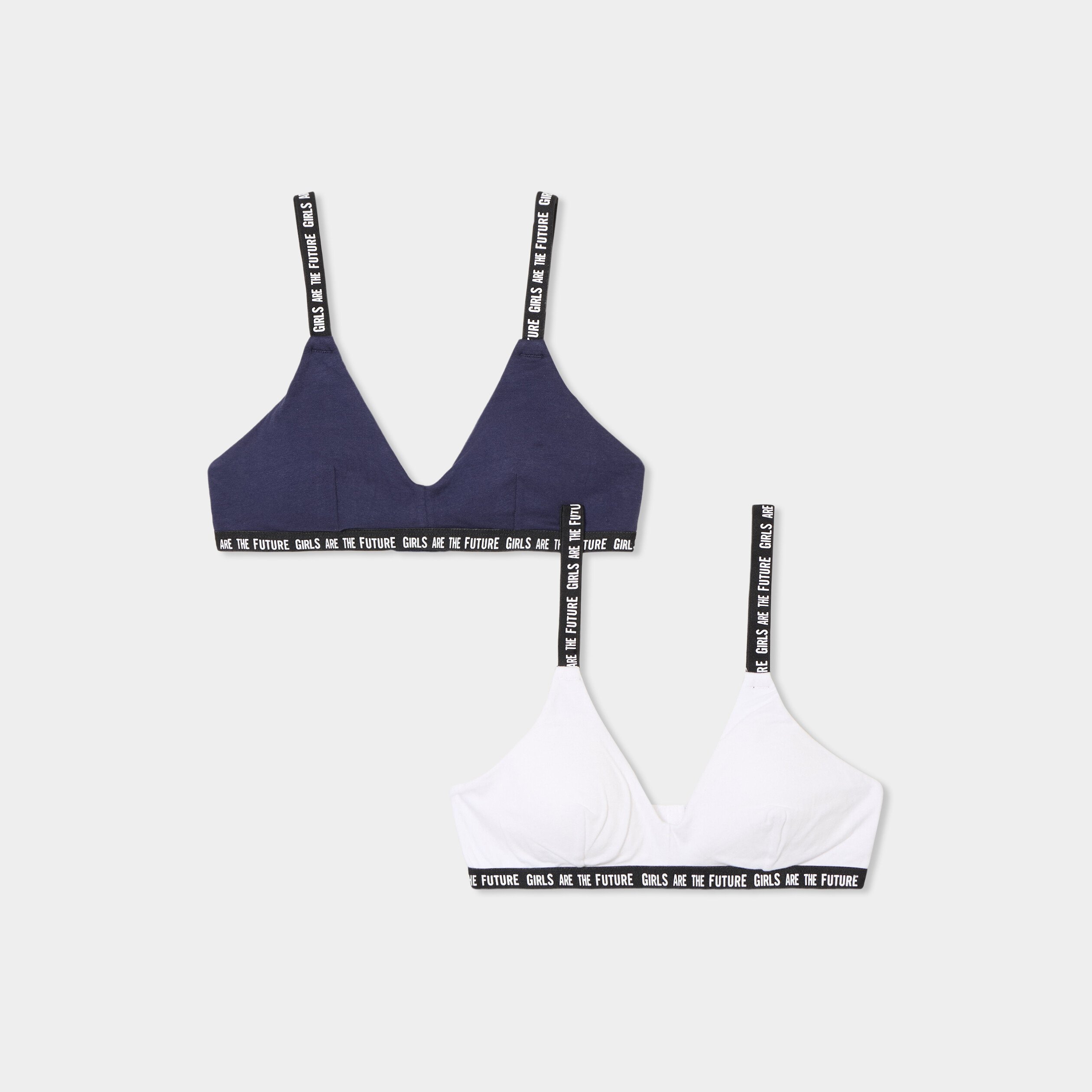 lot 2 brassieres forme triangle coton bleu marine fille Lot 2 brassières forme triangle coton bleu marine fille