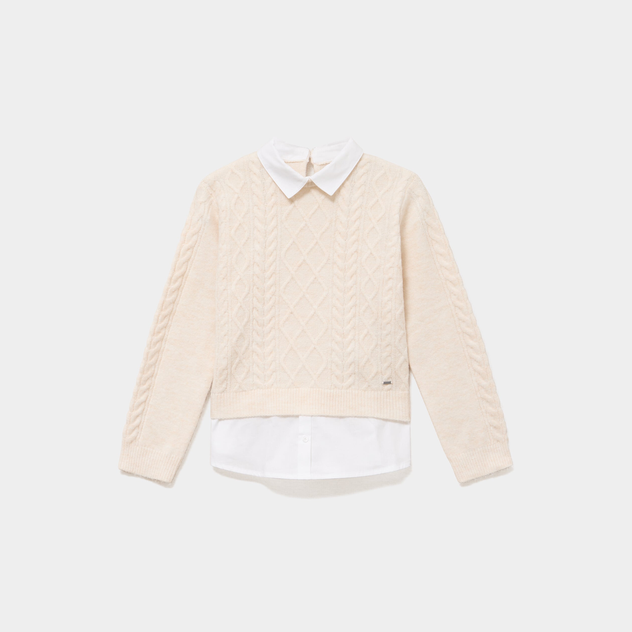 Pull effet 2-en-1 col chemise ivoire fille