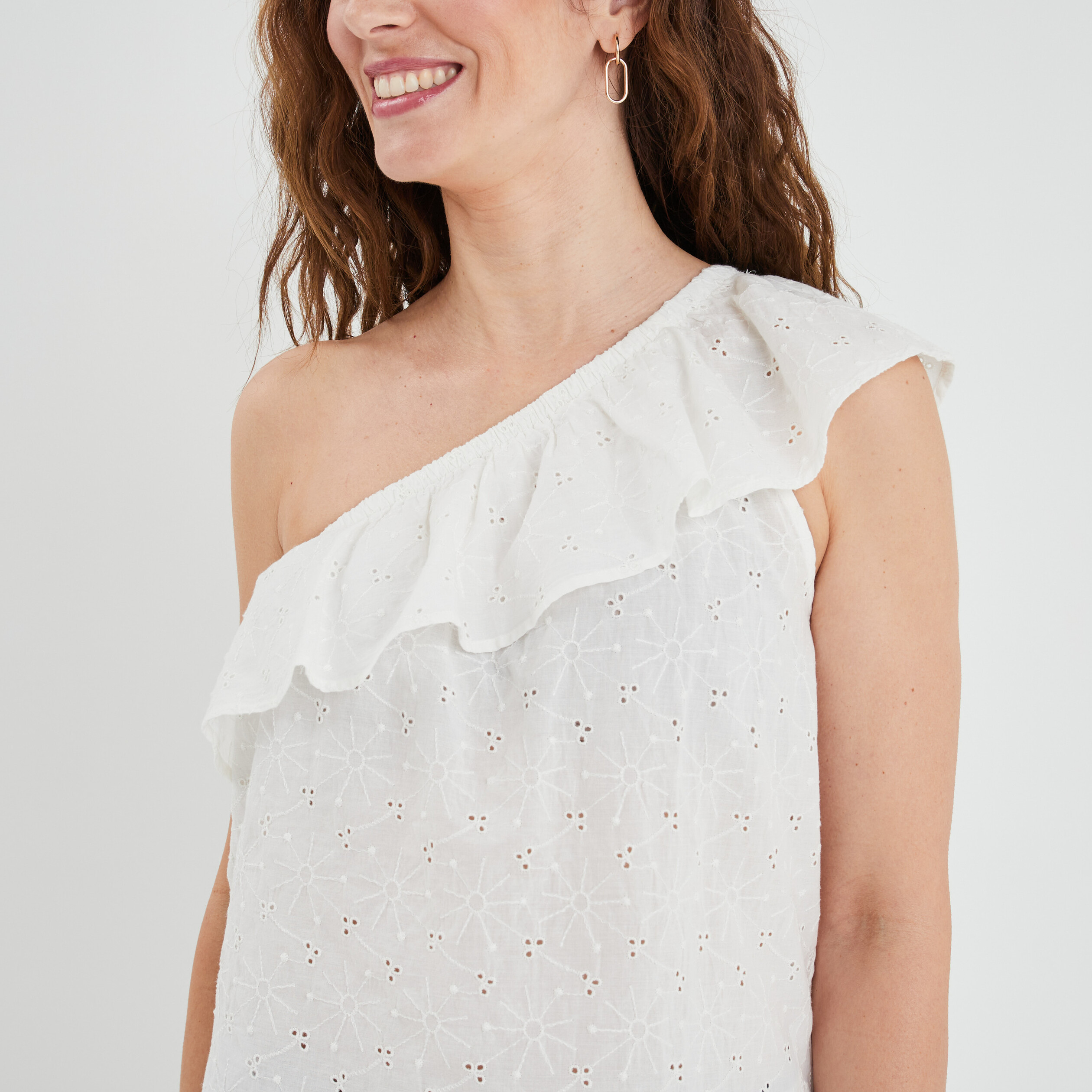 bustier asymetrique dos ouvert a volants blanc femme Bustier asymétrique dos ouvert à volants blanc femme