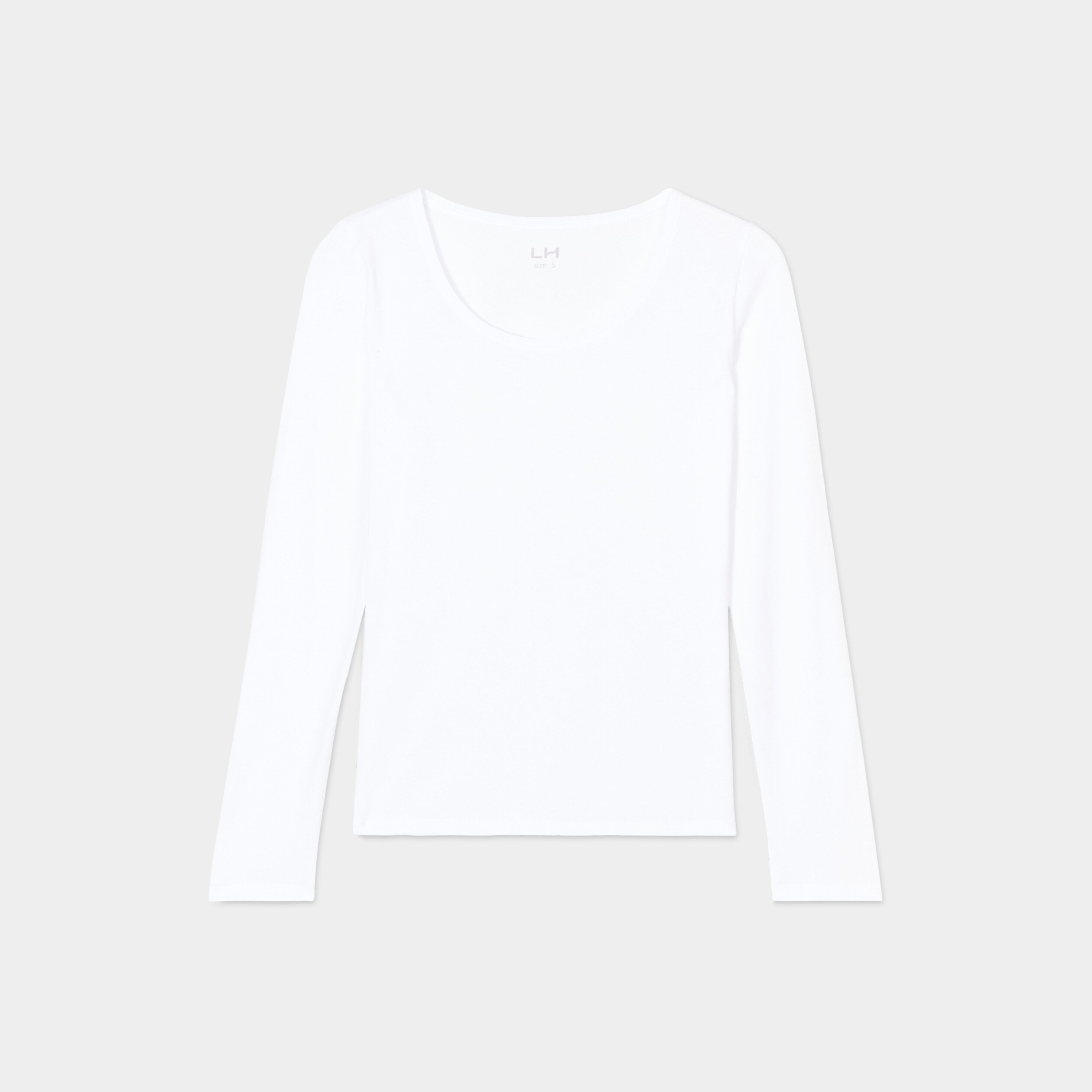 t shirt coton col rond manches longues blanc femme T-shirt coton col rond manches longues blanc femme