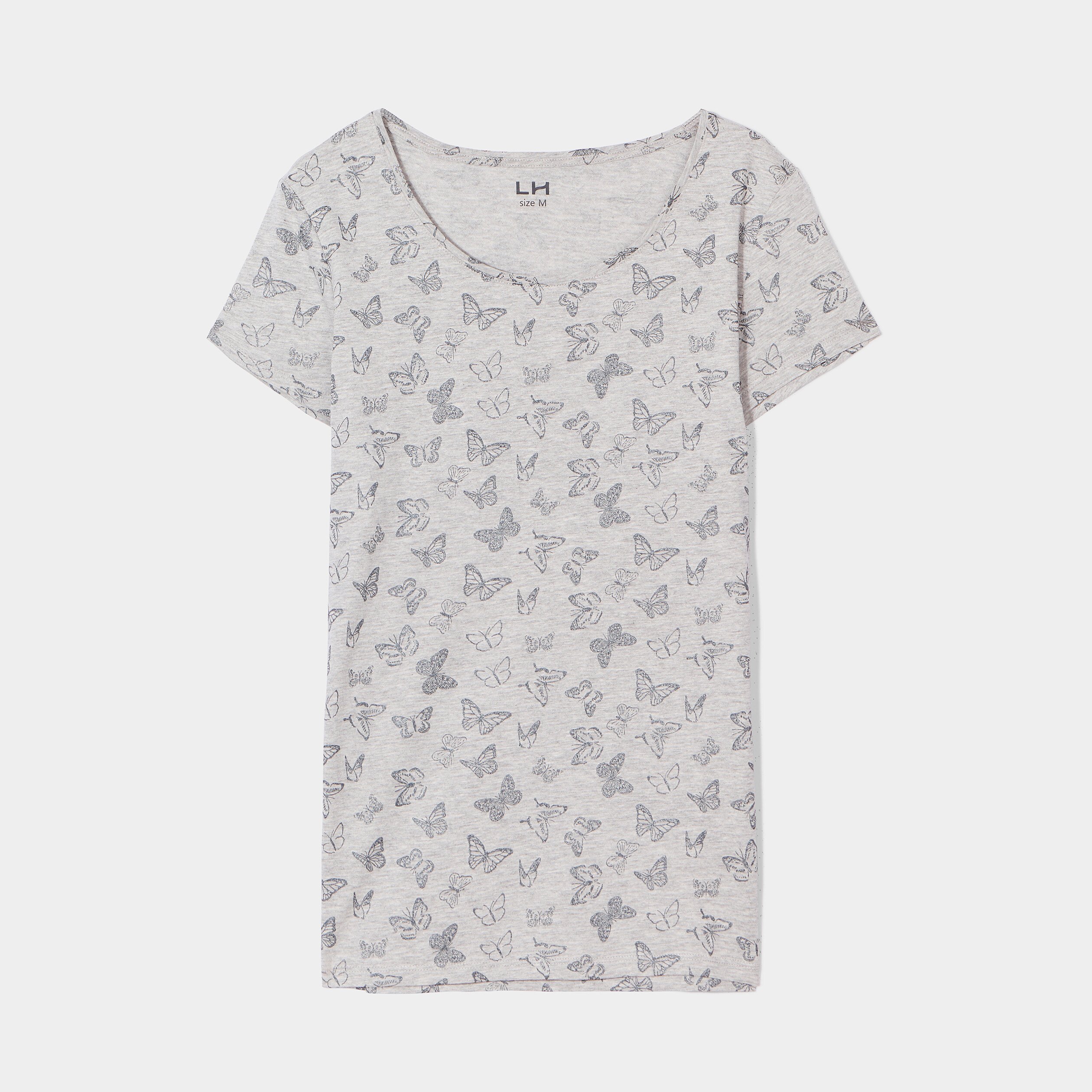 t shirt coton imprime coupe ajustee gris clair femme T-shirt coton imprimé coupe ajustée gris clair femme