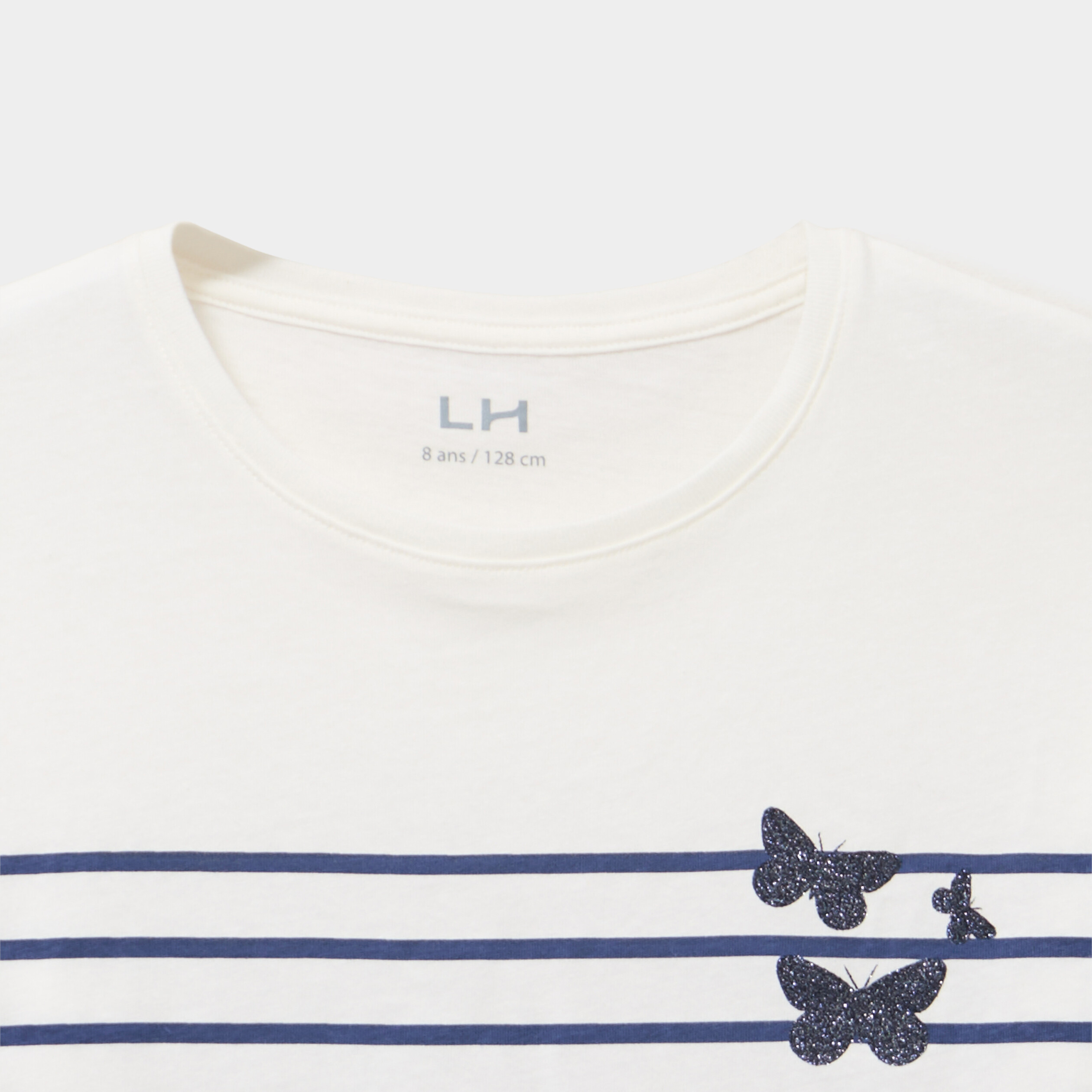 T-shirt coton col rond manches longues bleu marine fille