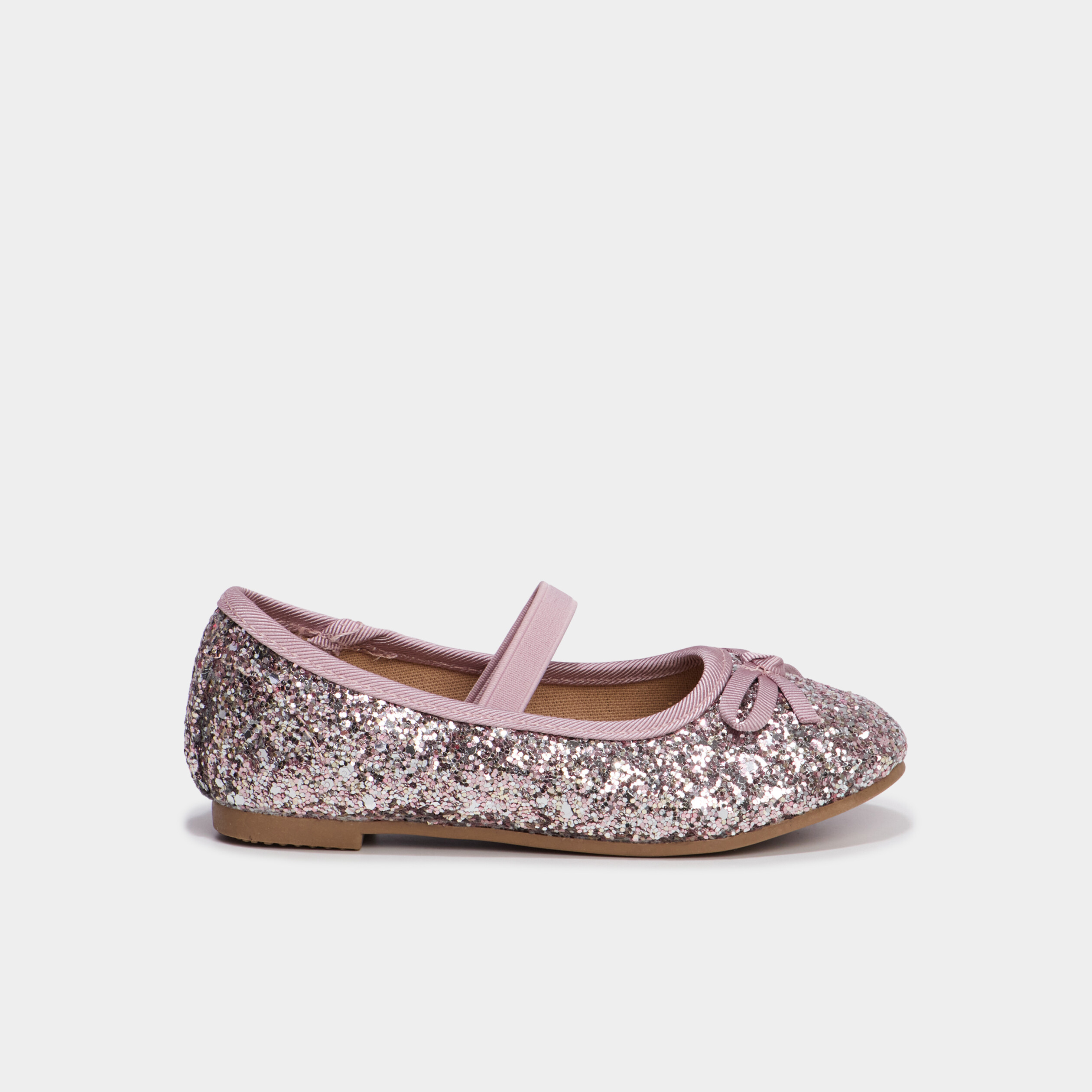 Ballerines &agrave; paillettes avec bride vieux rose fille