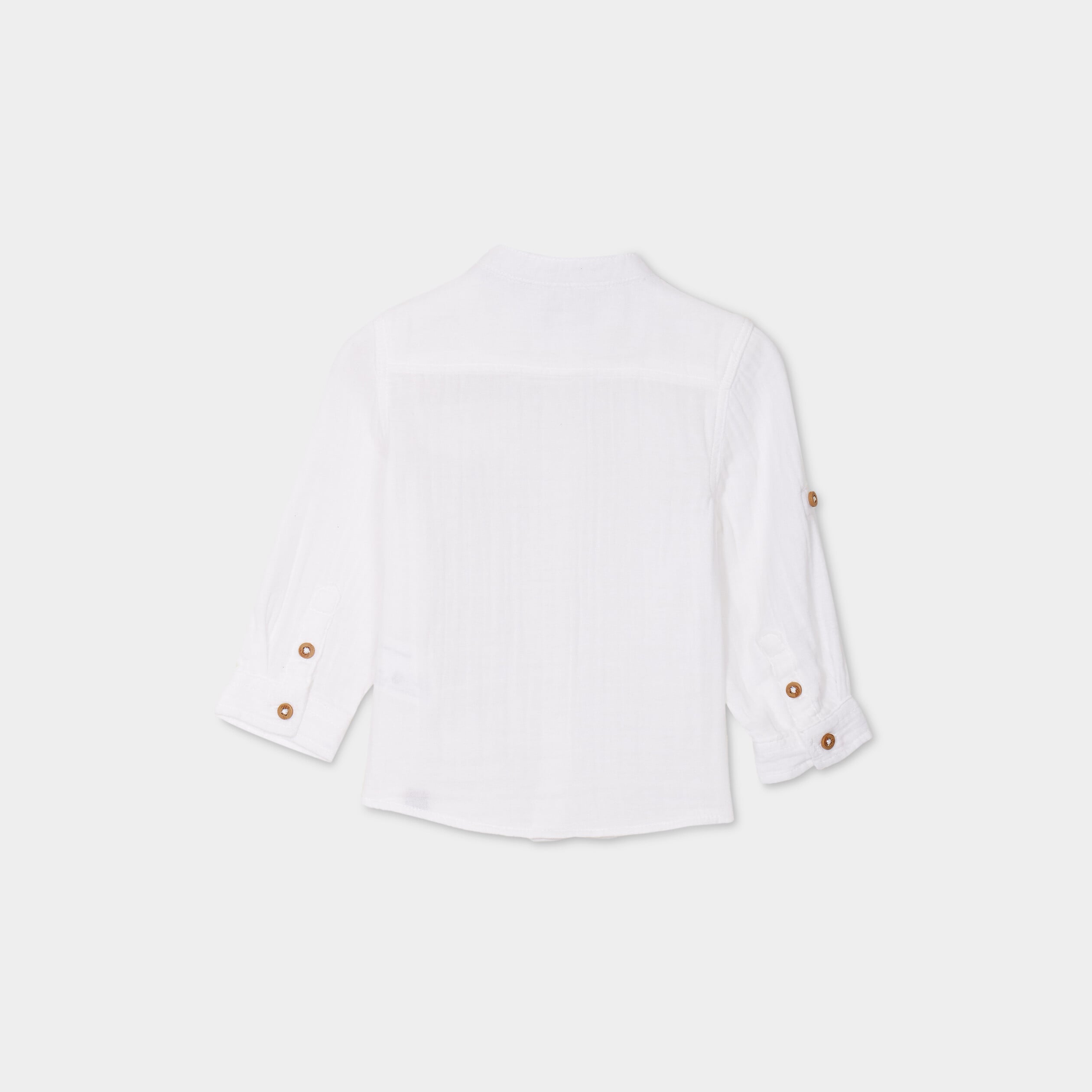 Chemise manches longues col mao coton blanc b&eacute;b&eacute; gar&ccedil;on
