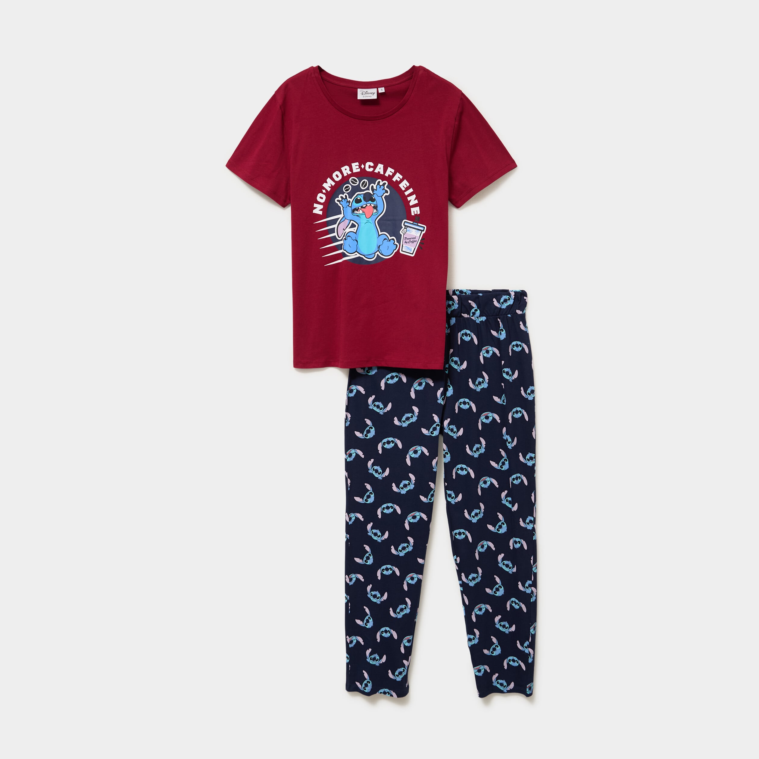 Ensemble pyjama pantalon t-shirt Stitch bordeaux femme