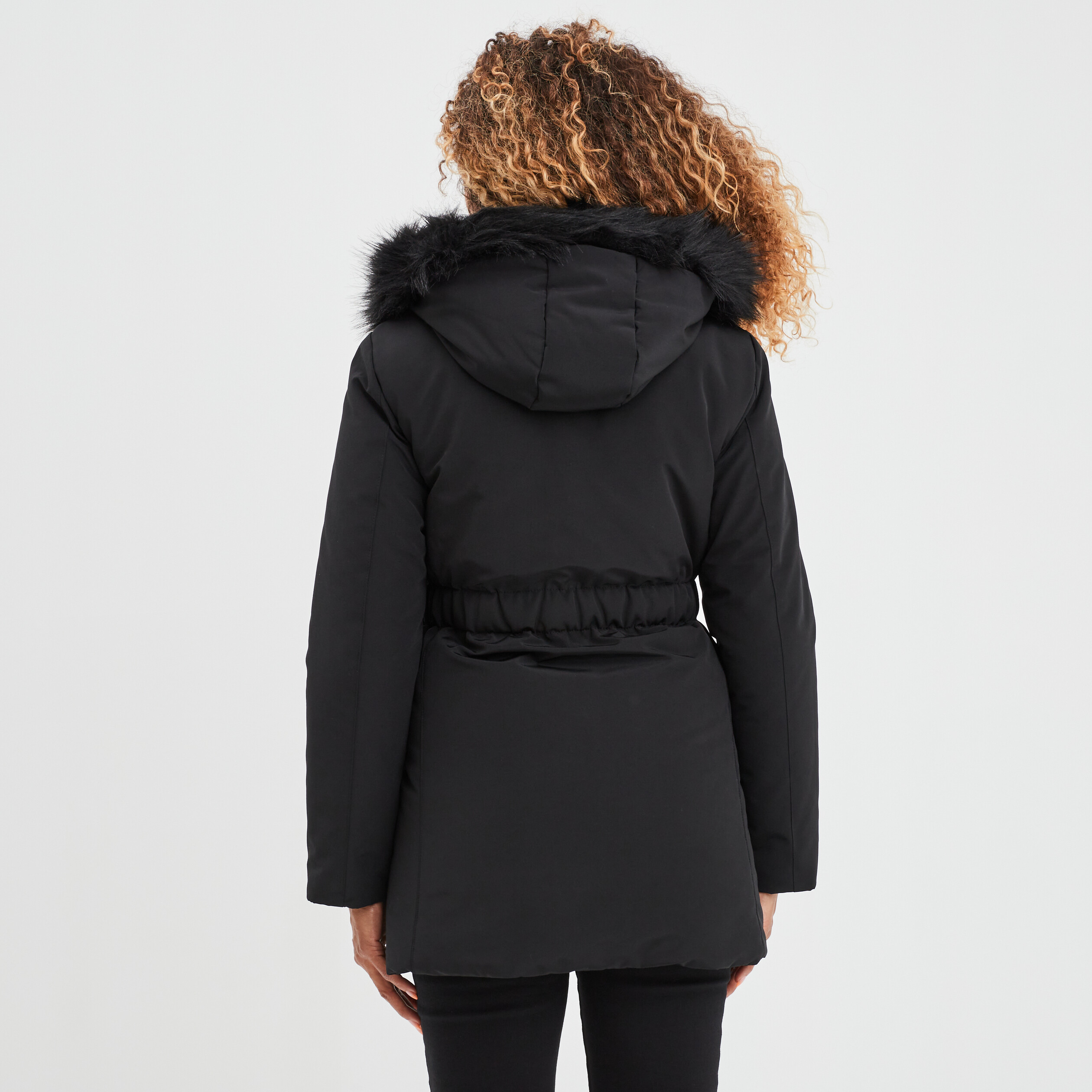 parka mi longue a capuche fourrure noir femme Parka mi-longue à capuche fourrure noir femme