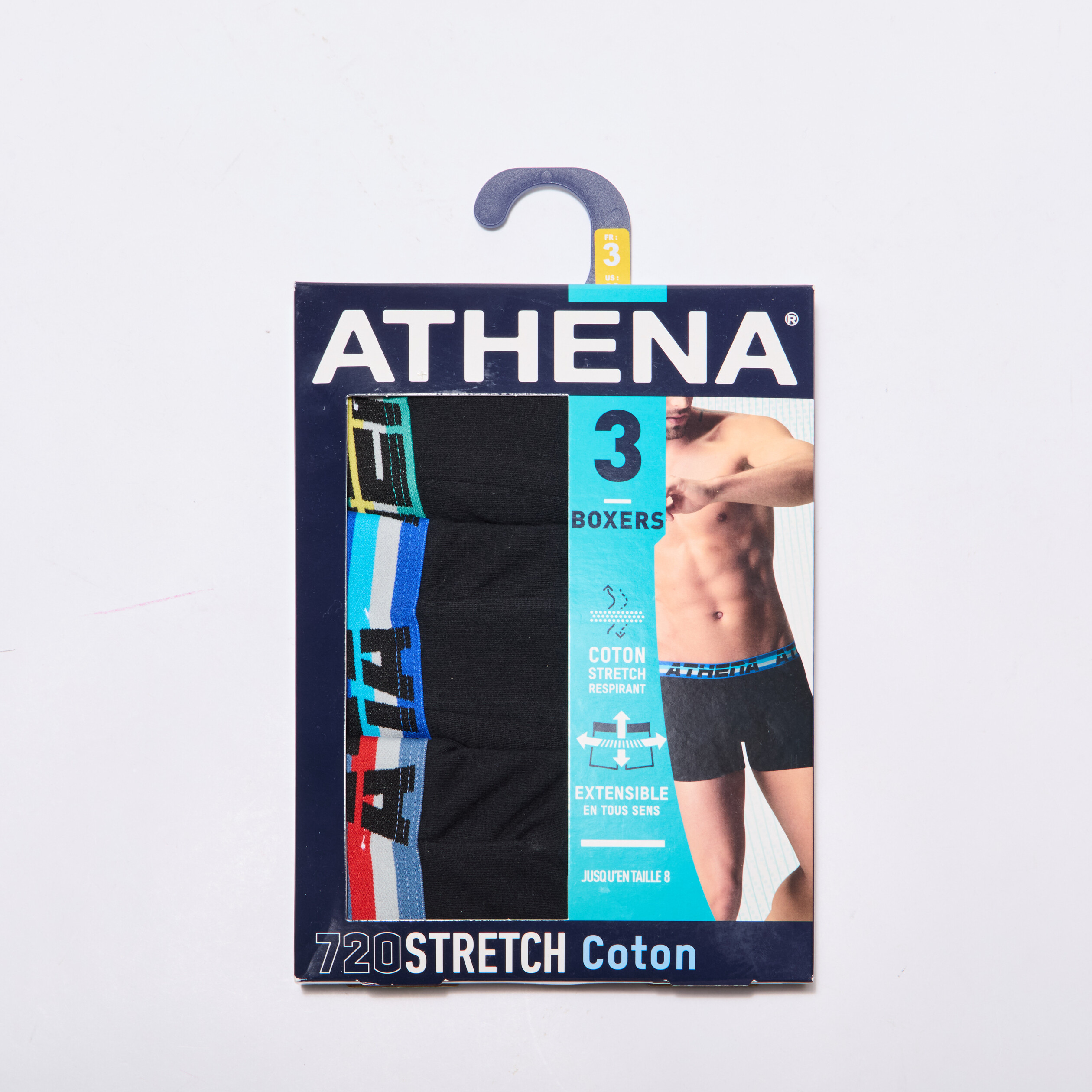 lot 3 boxers coton stretch athena noir homme Lot 3 boxers coton stretch Athena noir homme