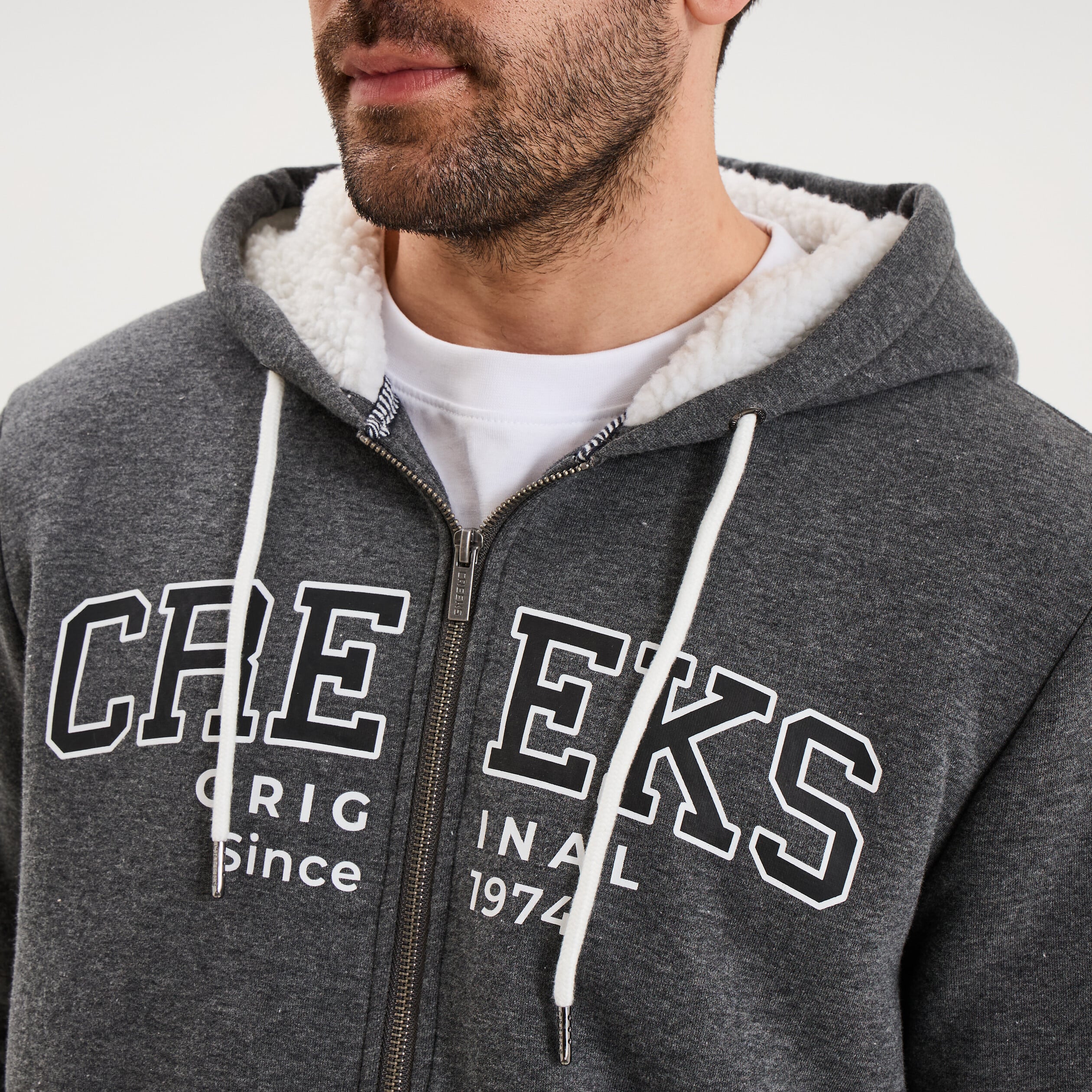 Sweat zipp&eacute; &agrave; capuche doubl&eacute; gris fonc&eacute; homme