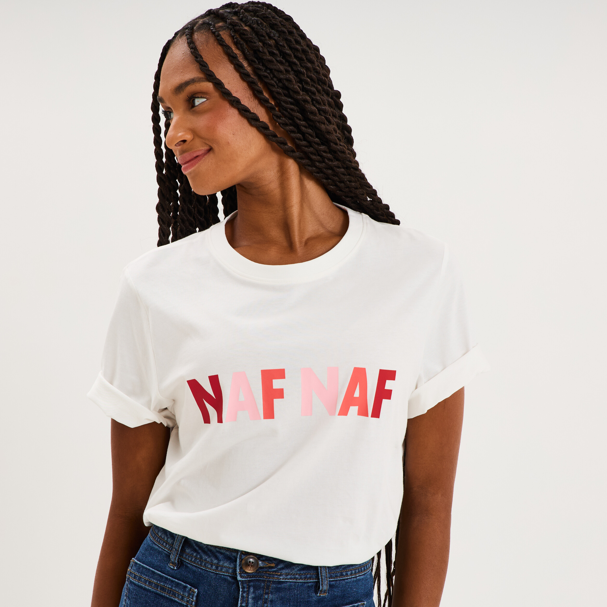 T-shirt logo NAF NAF manches courtes blanc femme