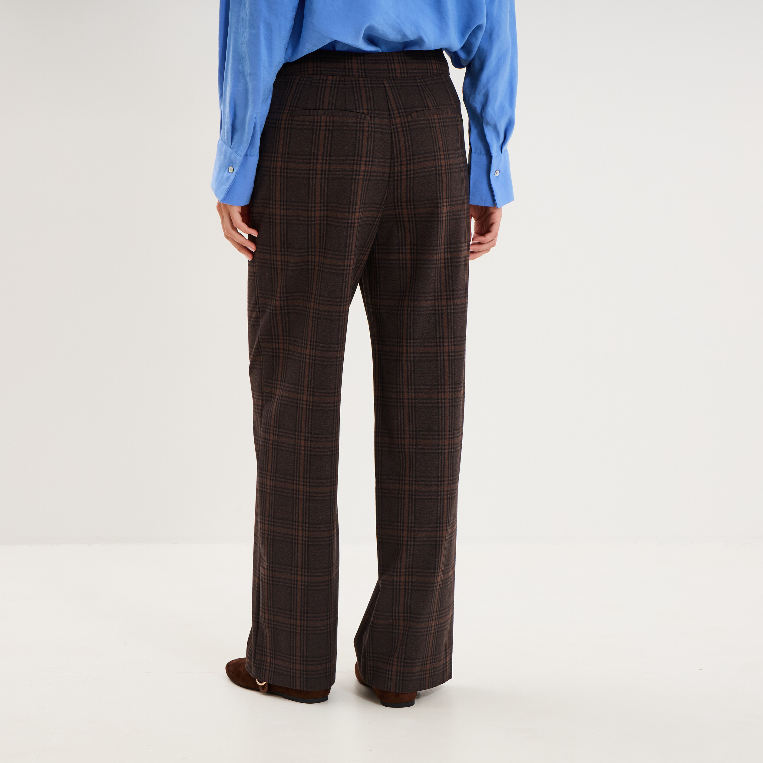 Pantalon large taille mi-haute city marron chocolat femme