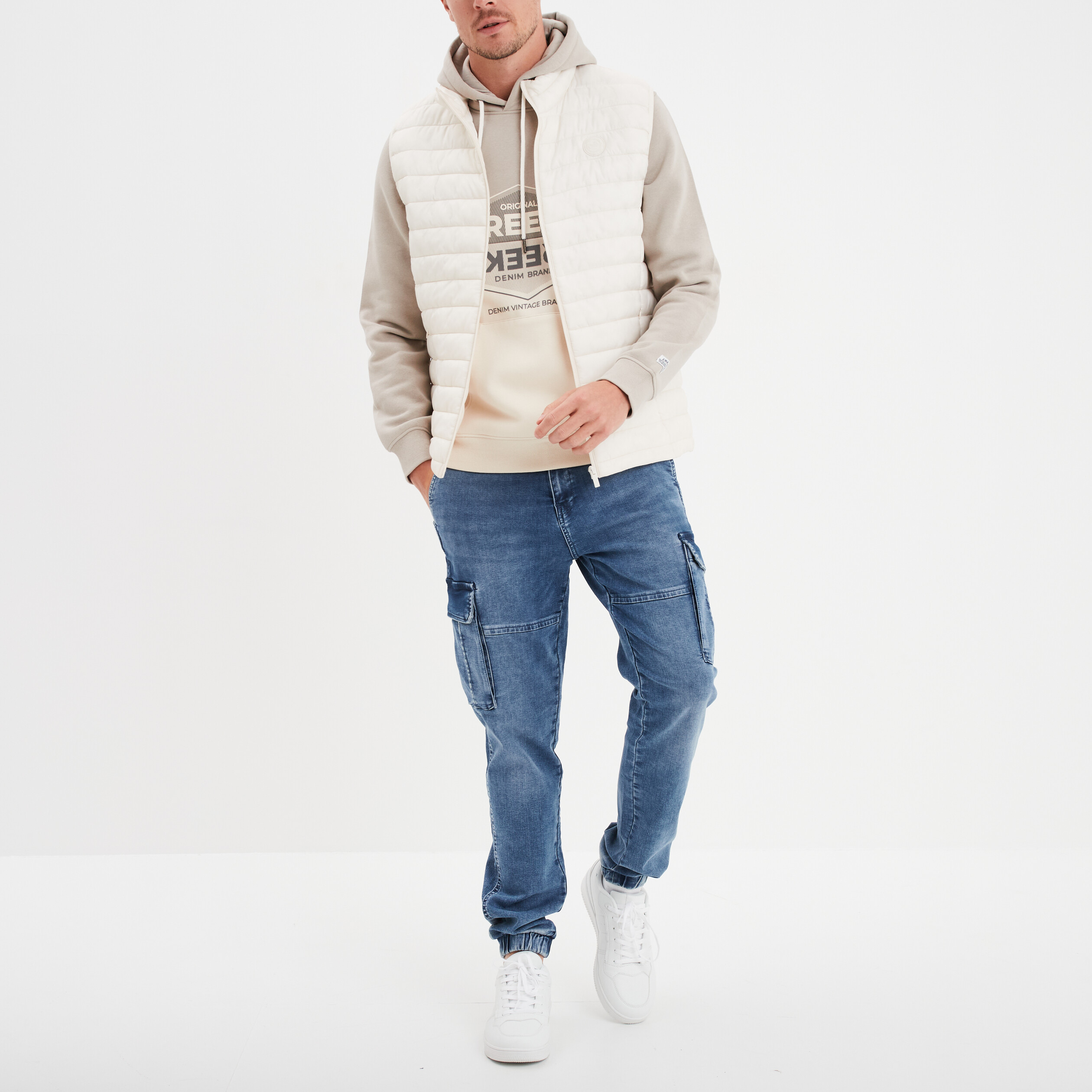 Sweat molleton &agrave; capuche hoodie gris clair homme