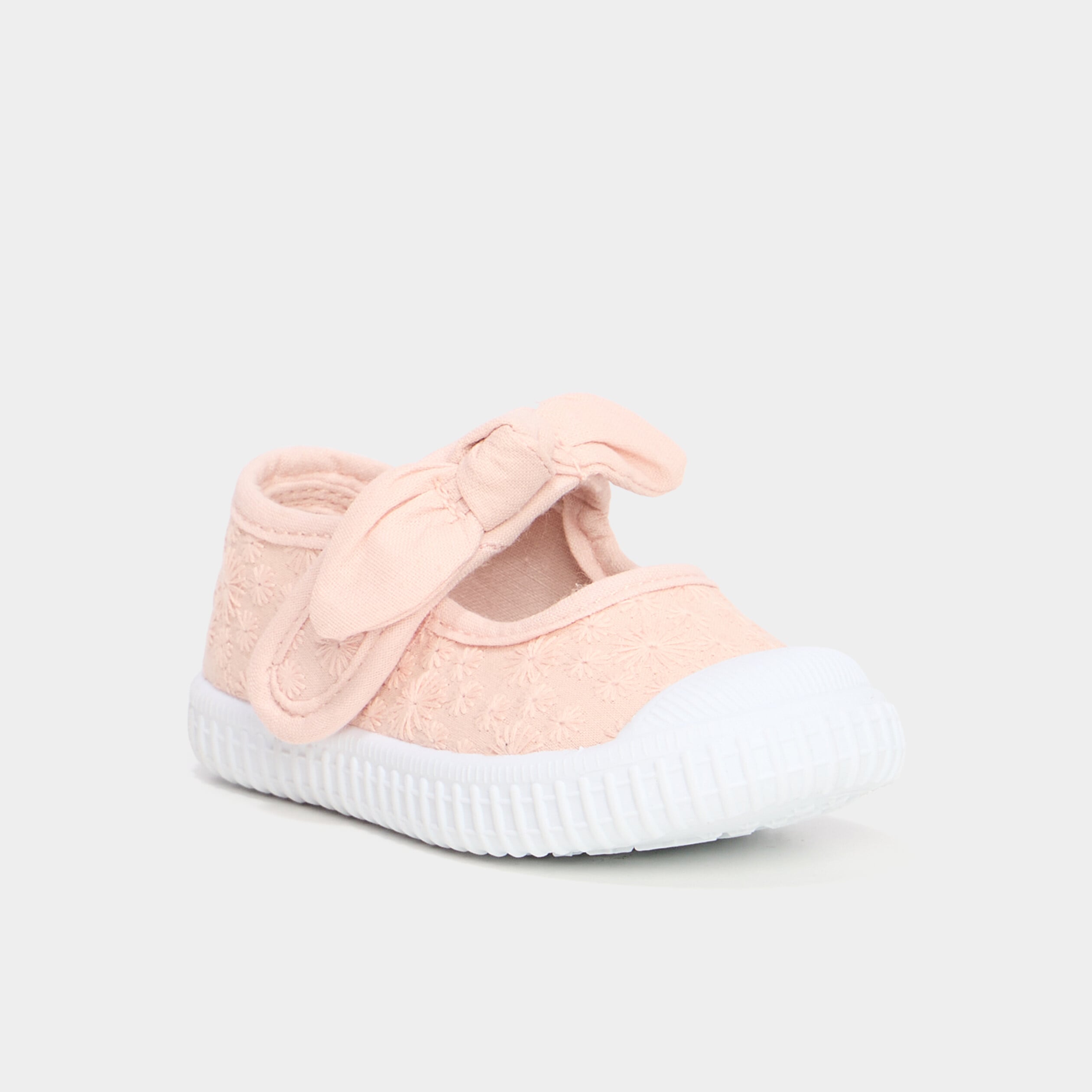Babies brod&eacute;es renforc&eacute;es semelle souple rose b&eacute;b&eacute; fille