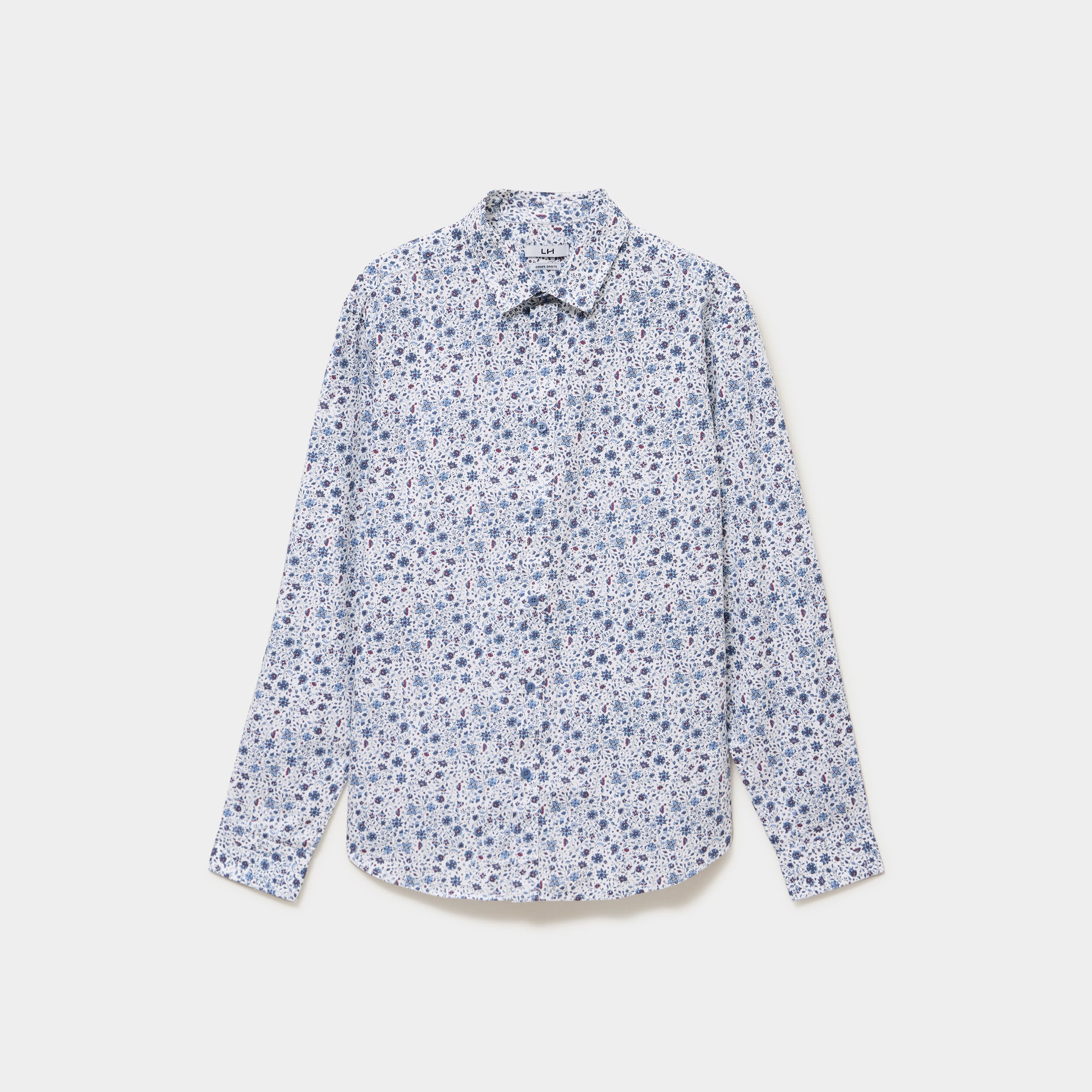 Chemise droite imprim&eacute;e manches longues bleu gris homme