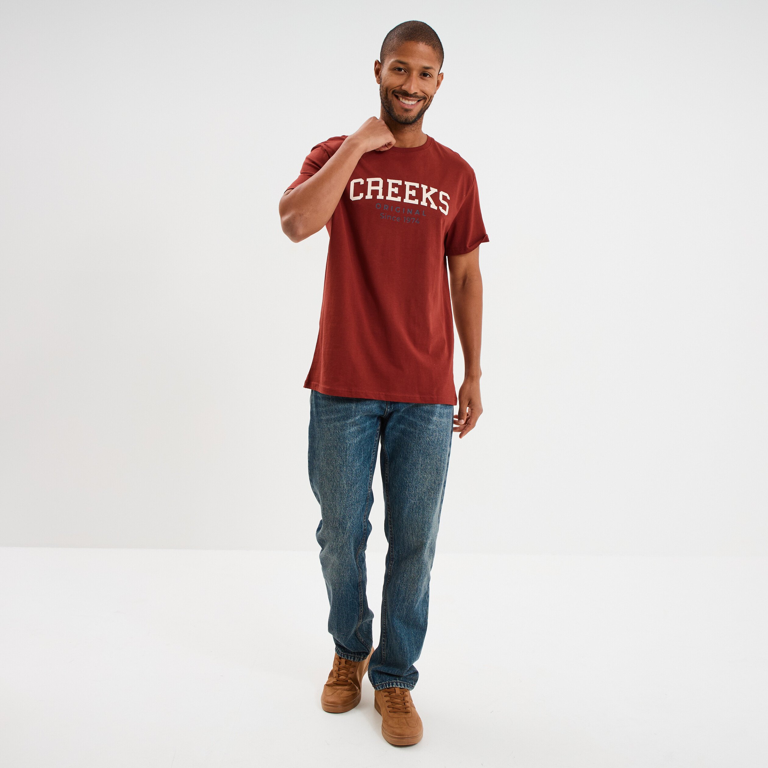 t shirt droit manches courtes coton rouge fonce homme T-shirt droit manches courtes coton rouge foncé homme