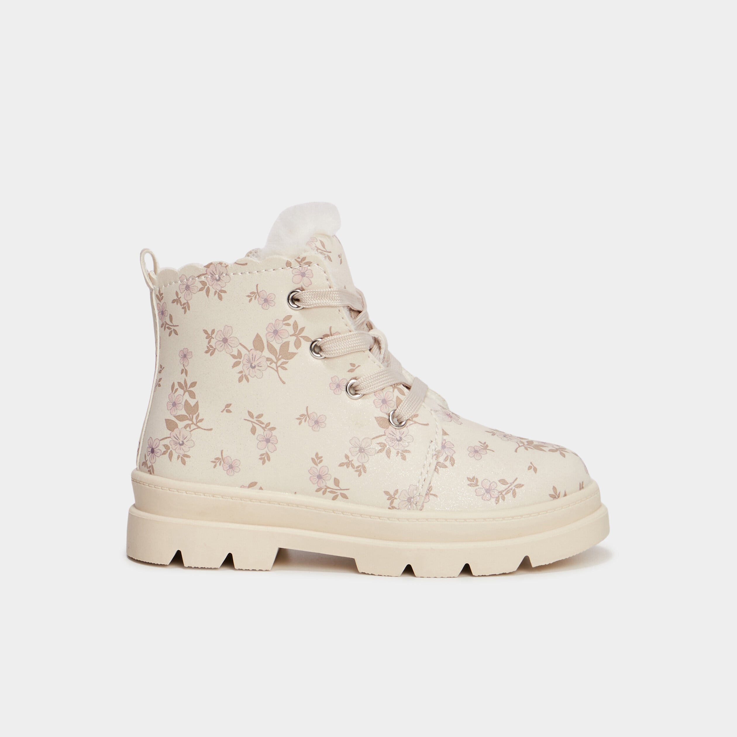 Bottines fourr&eacute;es &agrave; paillettes creme fille