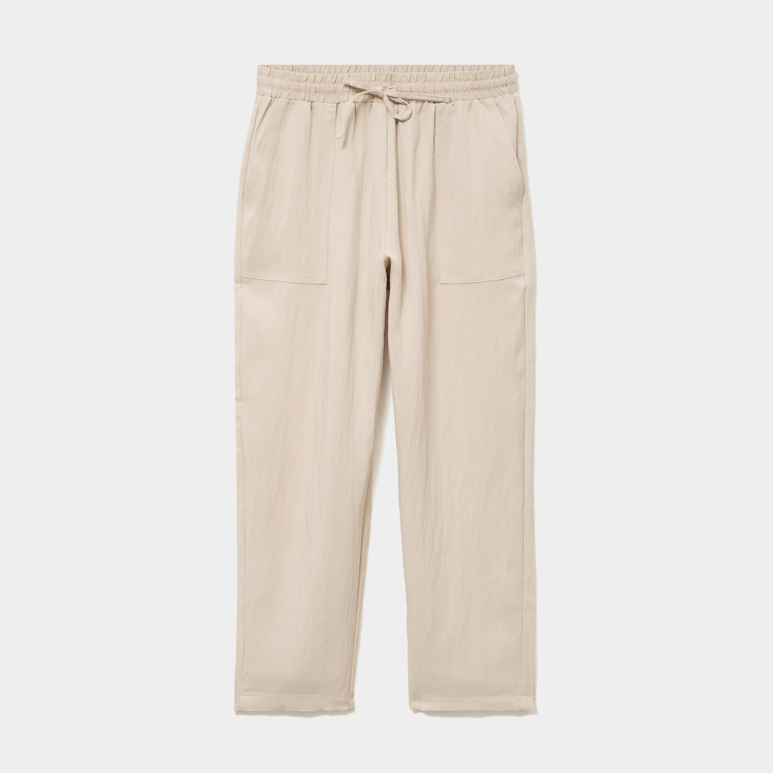 Pantalon fluide carotte &eacute;lastiqu&eacute;e beige femme