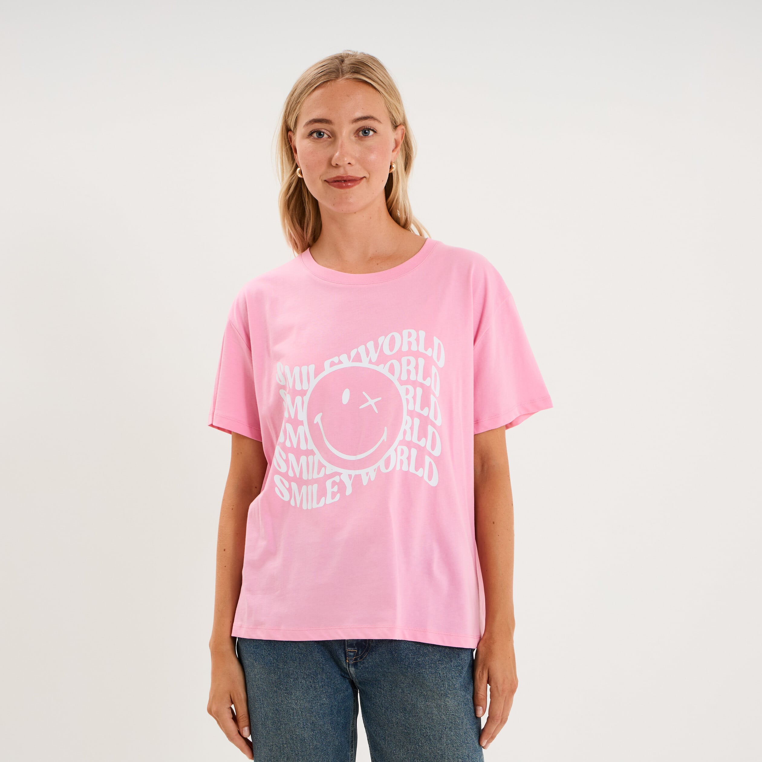 T-shirt manches courtes Smiley World rose pastel femme