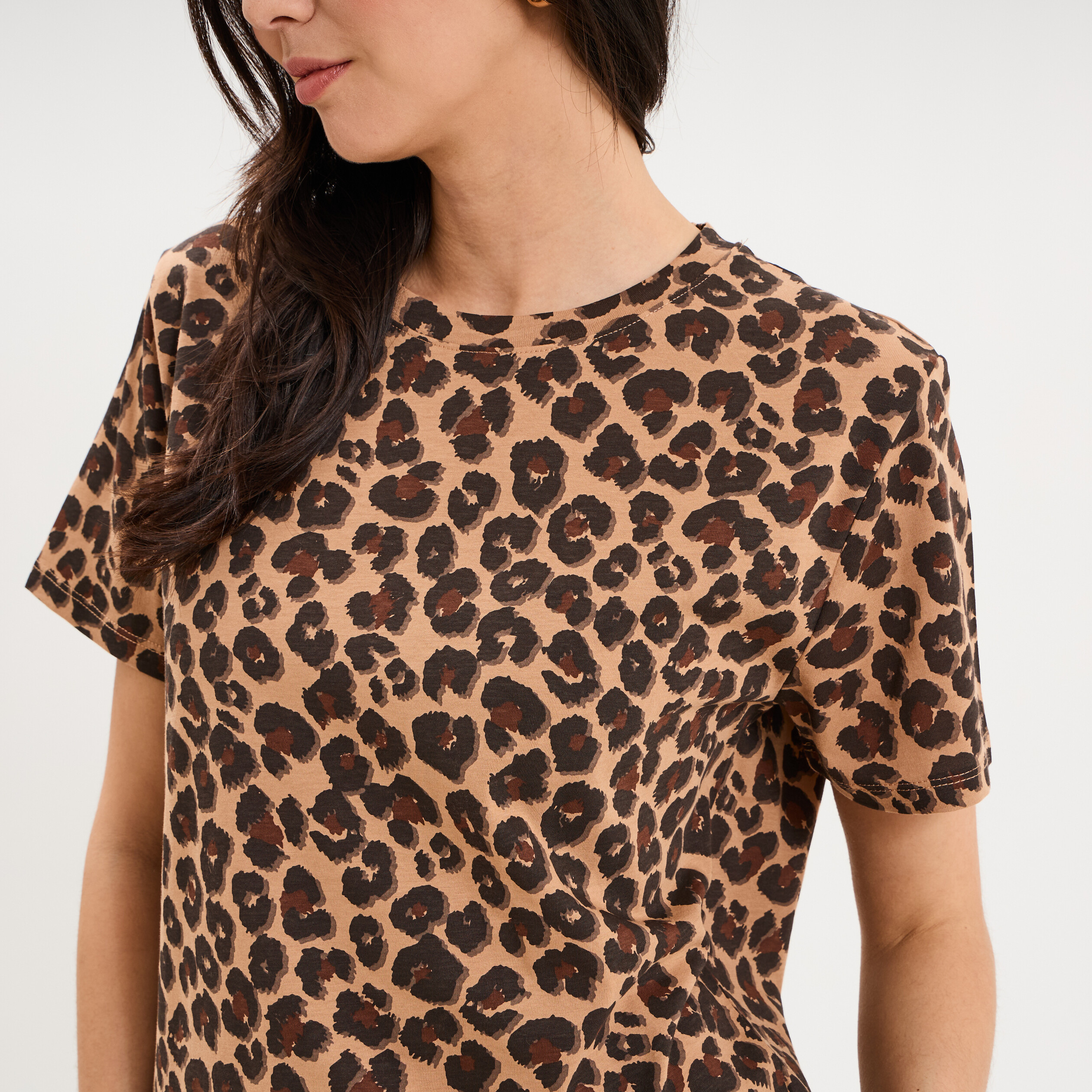 T-shirt coton col rond manches courtes ficelle femme