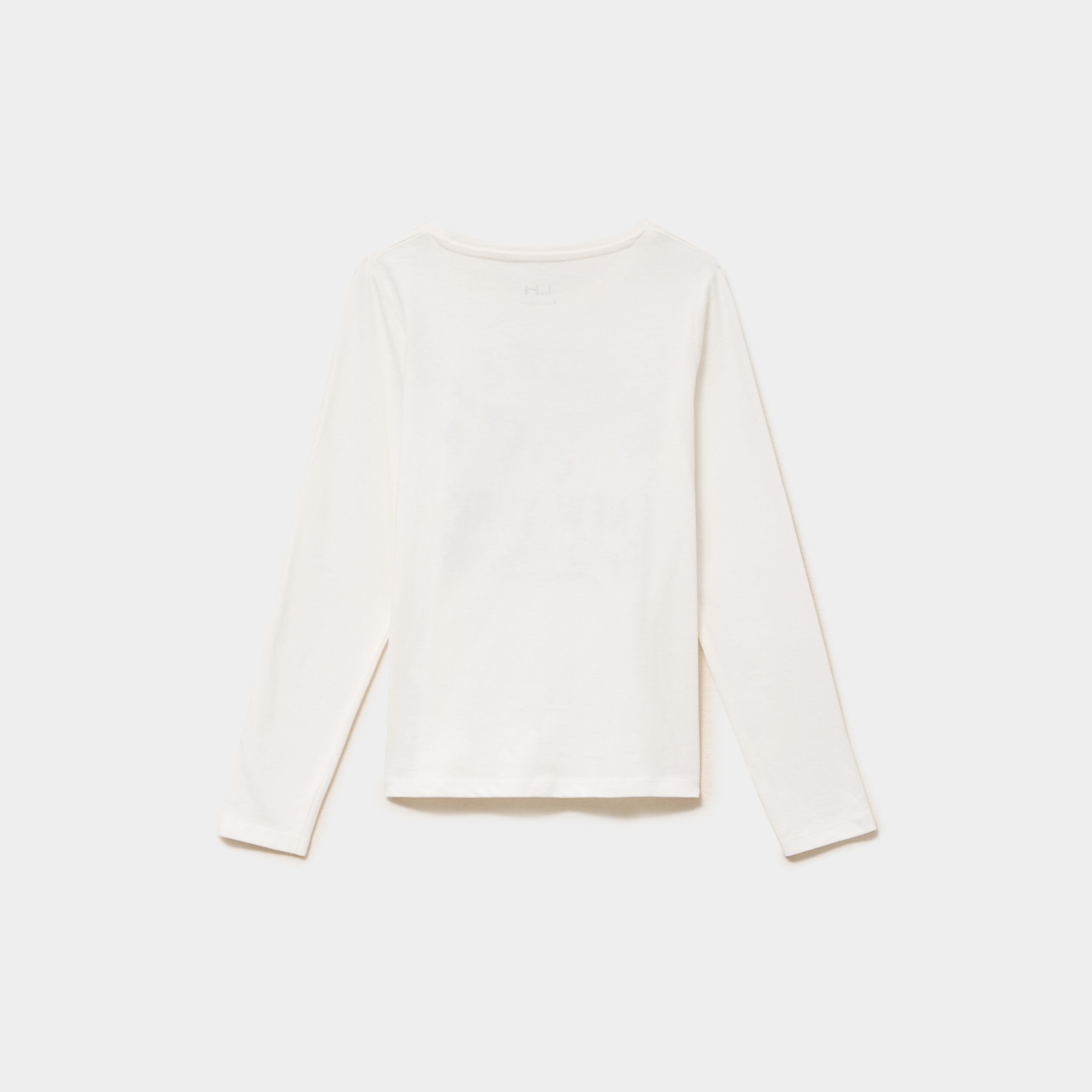 T-shirt col rond manches longues coton ivoire fille