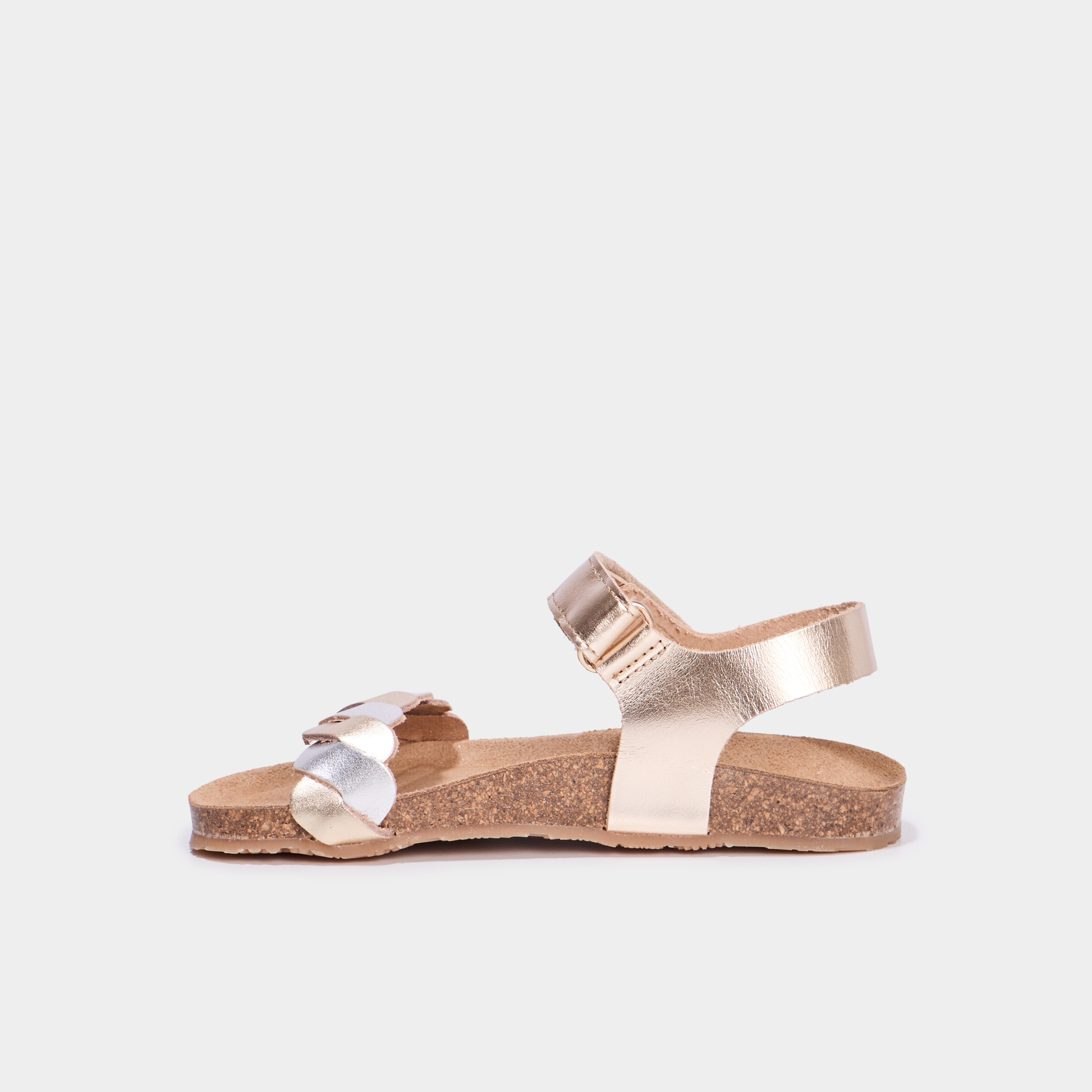 sandales brides tressees en cuir jaune or fille Sandales brides tressées en cuir jaune or fille