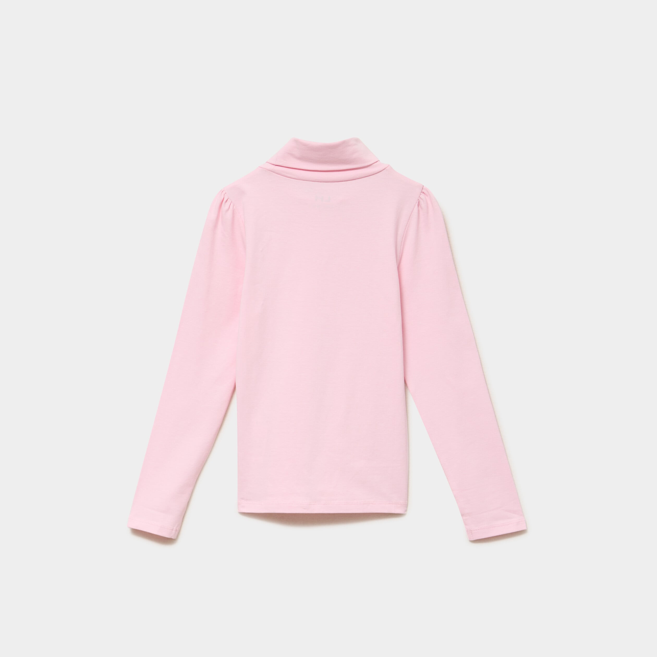 T-shirt col roul&eacute; manches longues coton rose clair fille