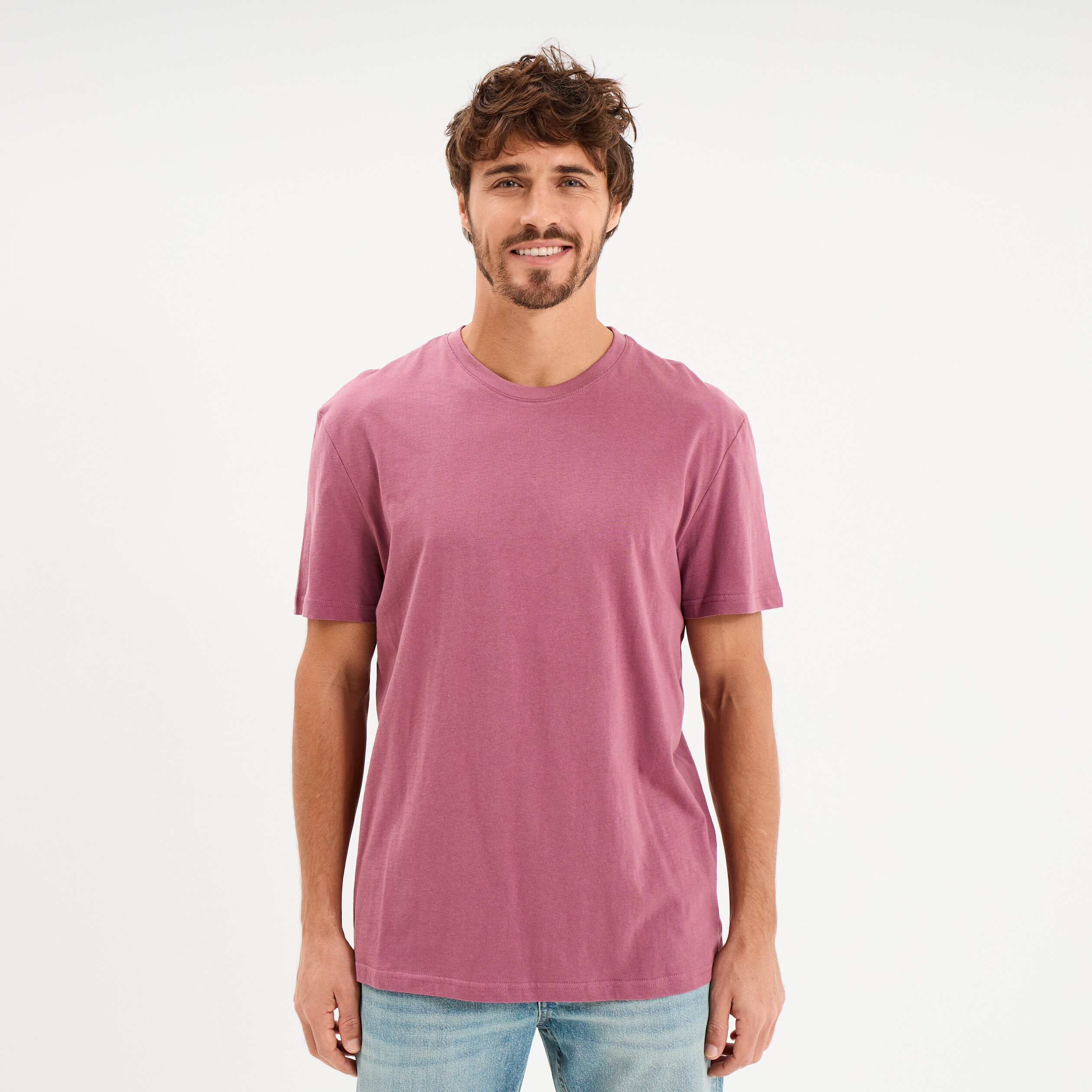 T-shirt droit en coton manches courtes mauve homme