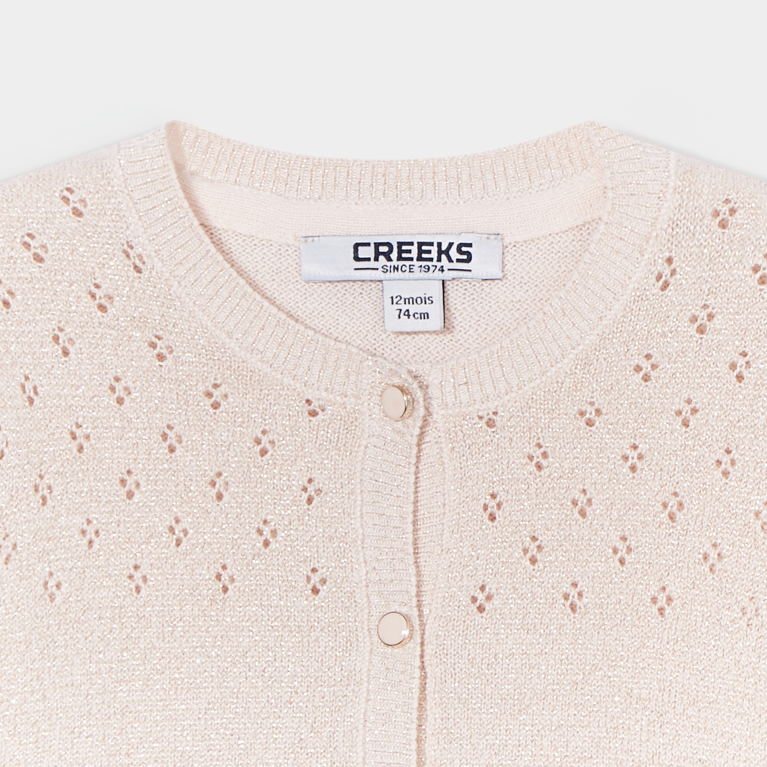 gilet fils metallises creeks rose clair bebef Gilet fils métallisés Creeks rose clair bébé fille