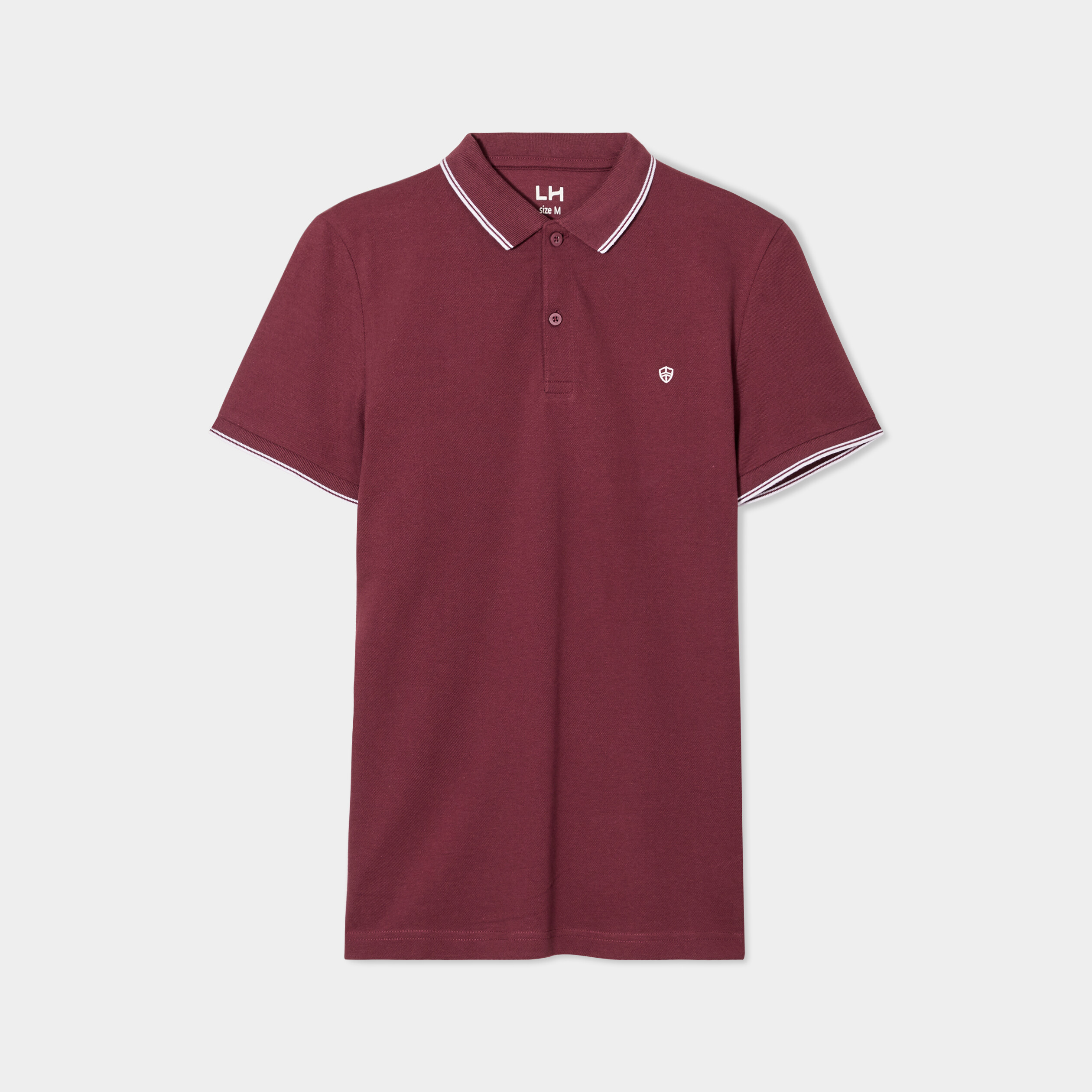 Polo manches courtes bords contrastés prune homme
