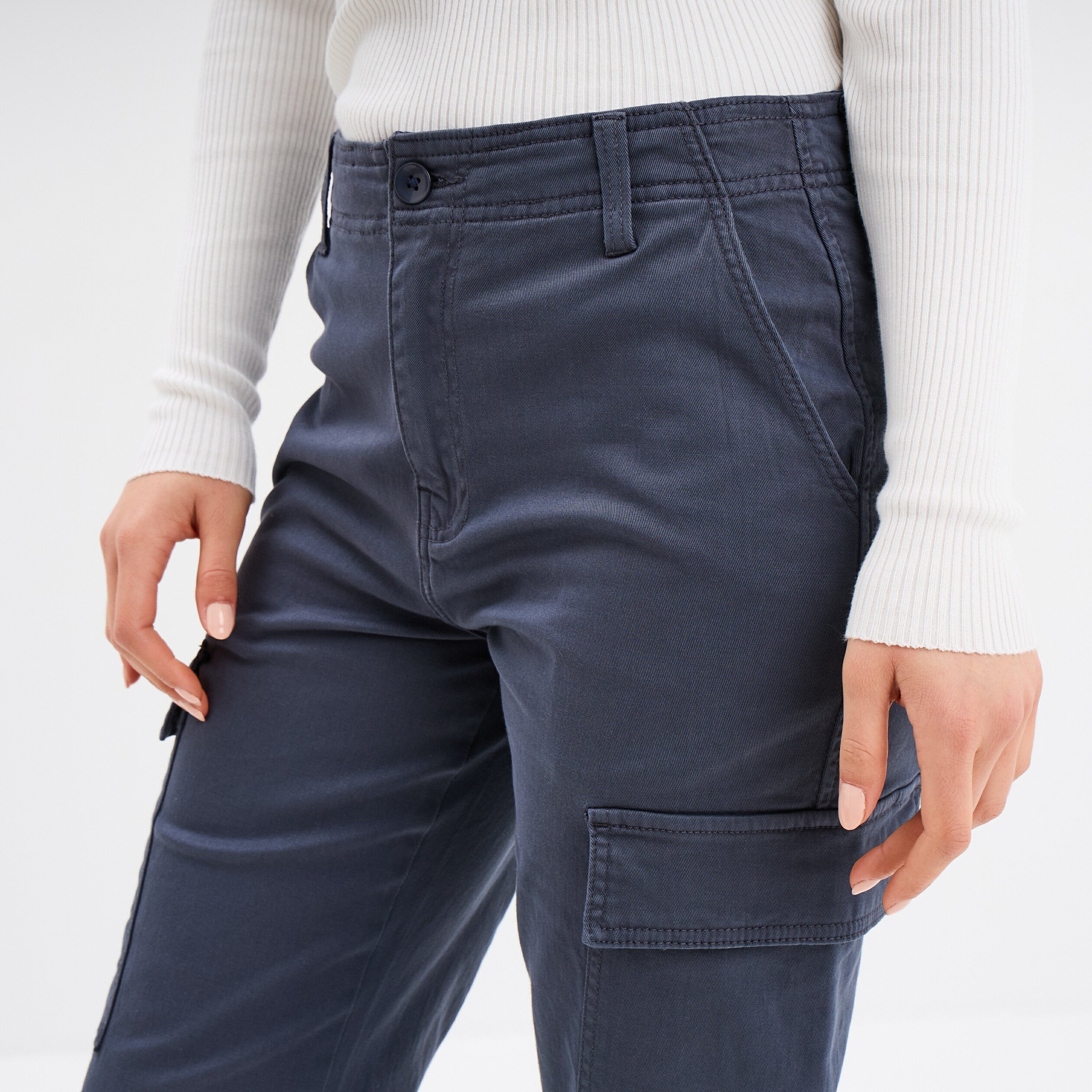 pantalon cargo droit bleu gris femme Pantalon cargo droit bleu gris femme