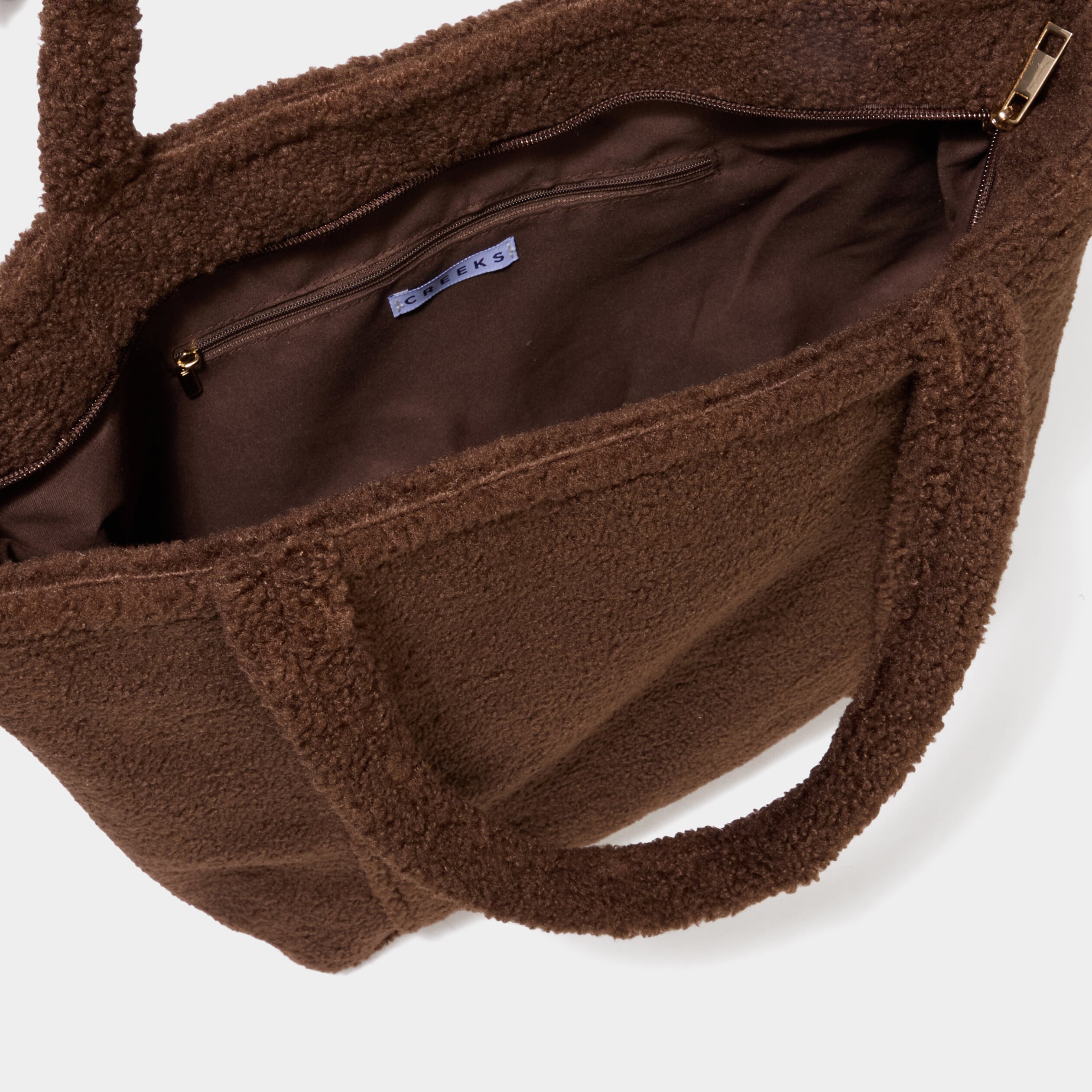 Sac shopper effet polaire marron fonc&eacute; femme