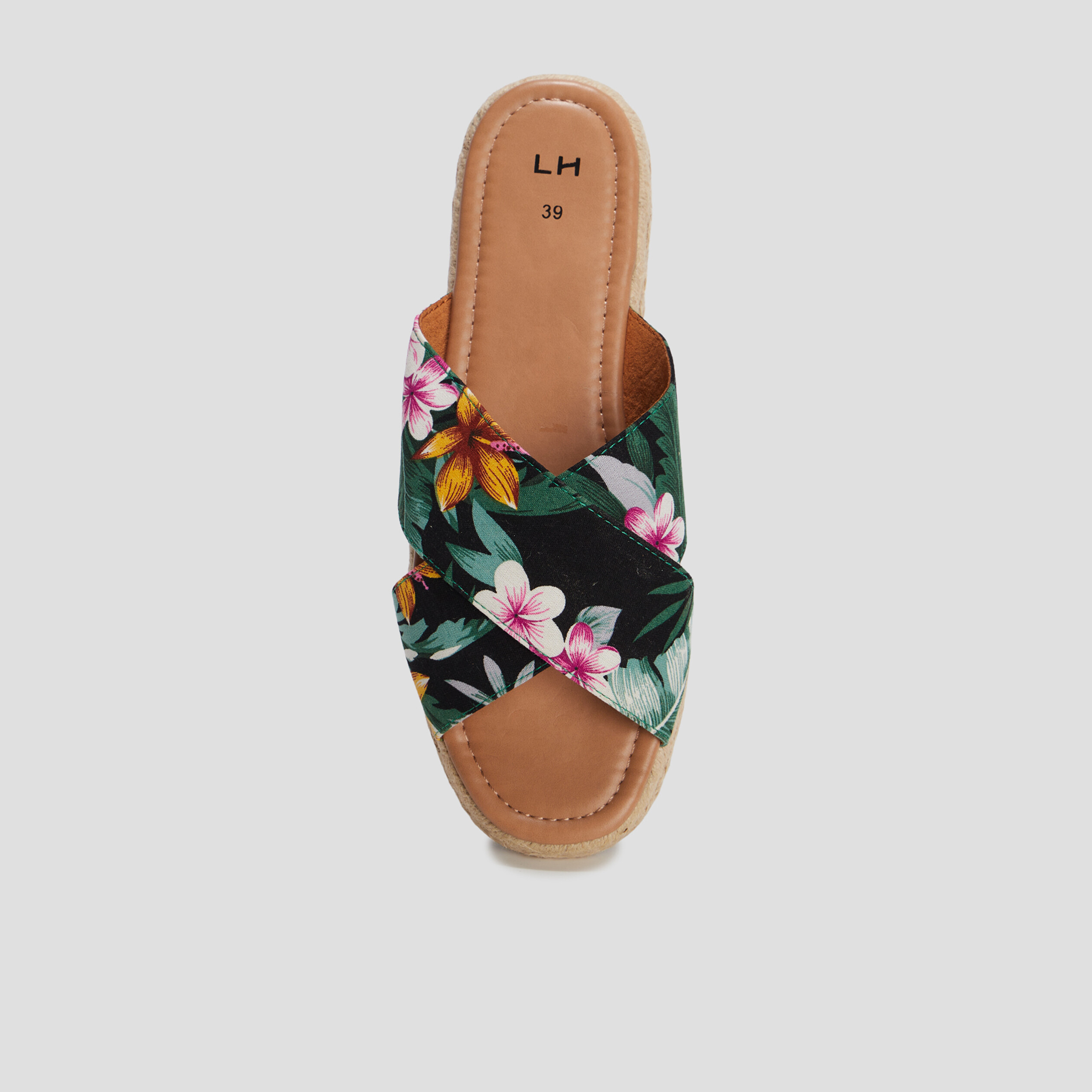 mules avec brides croisees en toile multicolore femme Mules avec brides croisées en toile multicolore femme