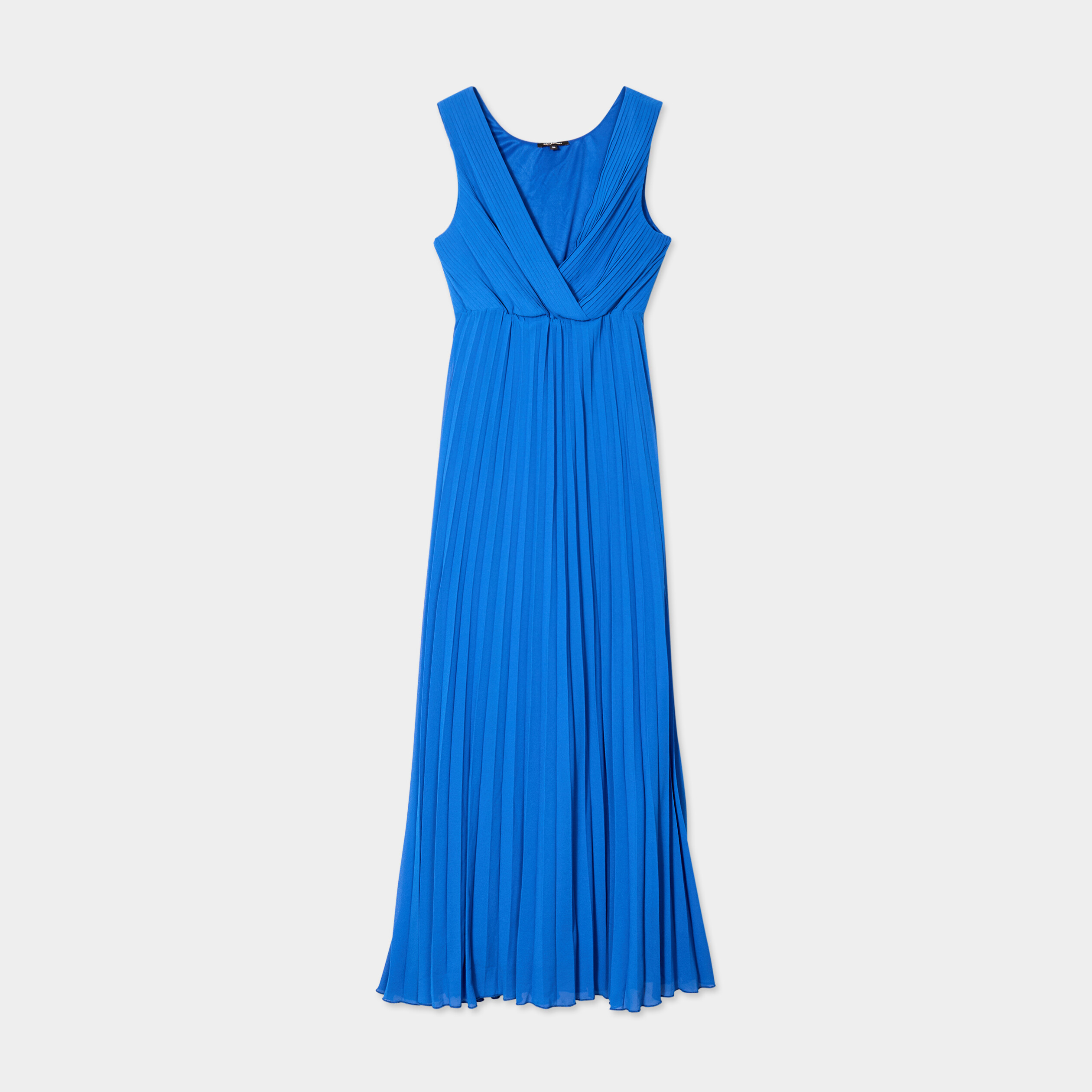 robe longue plissee sans manches col v bleu roi femme Robe longue plissée sans manches col V bleu roi femme