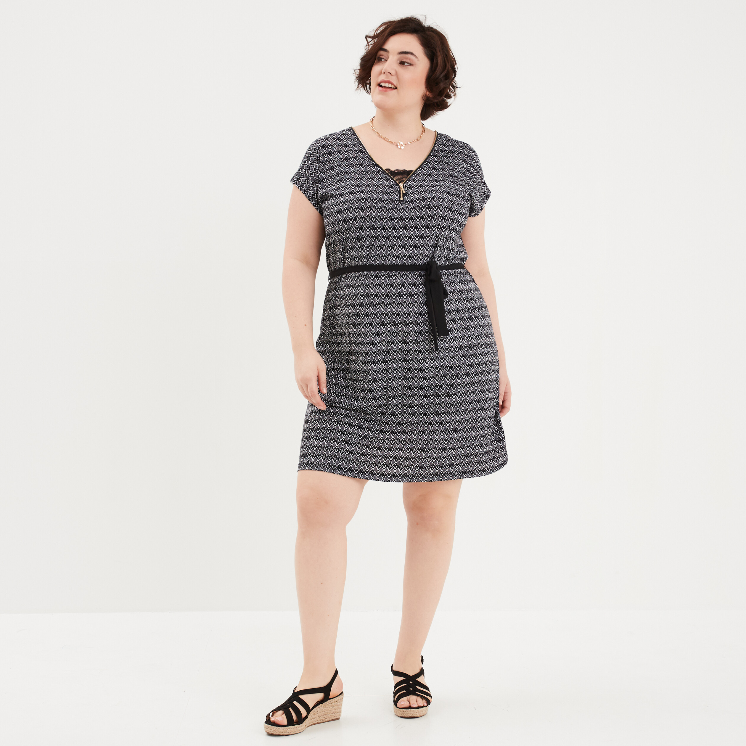 Robe droite ceinturee ecru femme grande taille La Halle