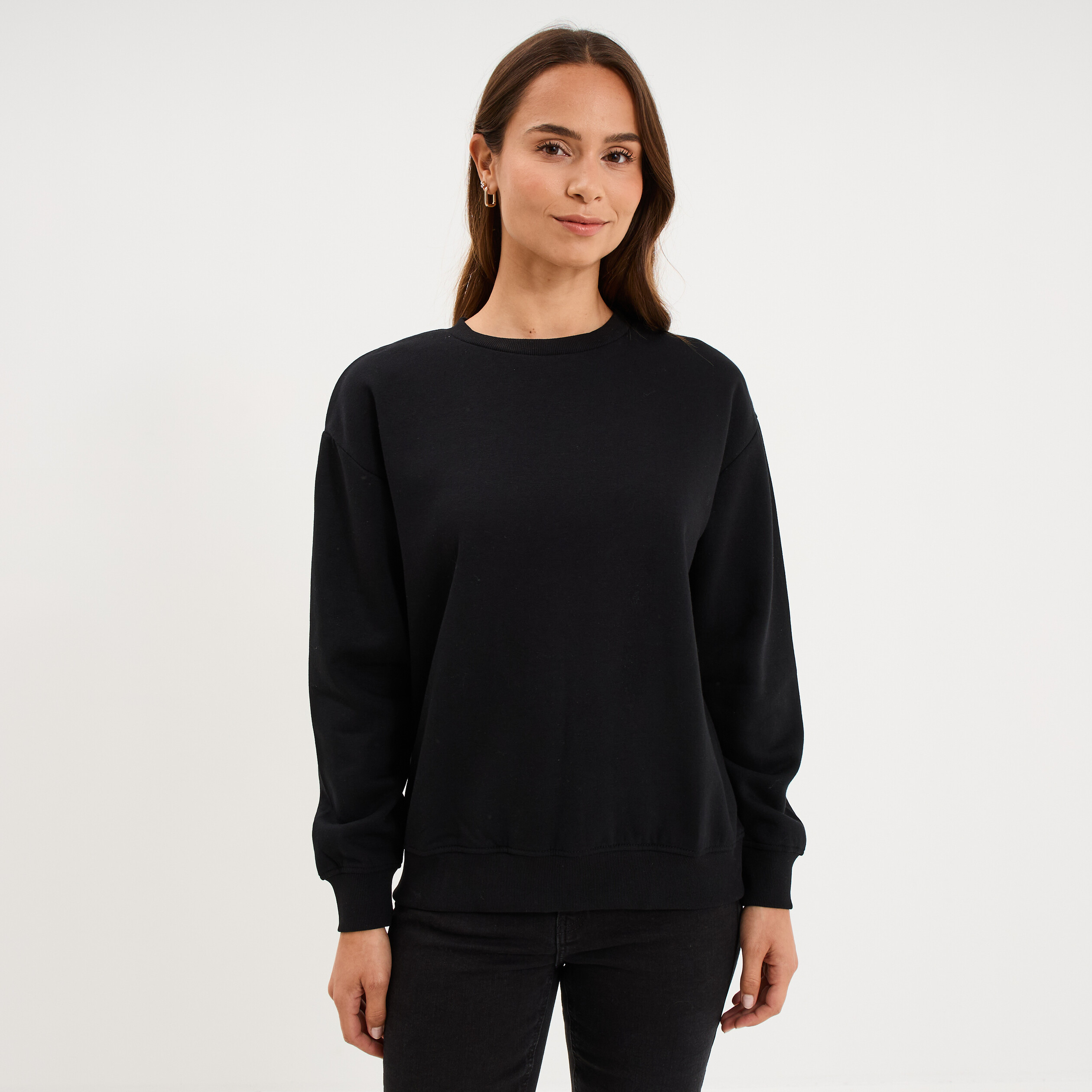 Sweat col rond manches longues noir femme