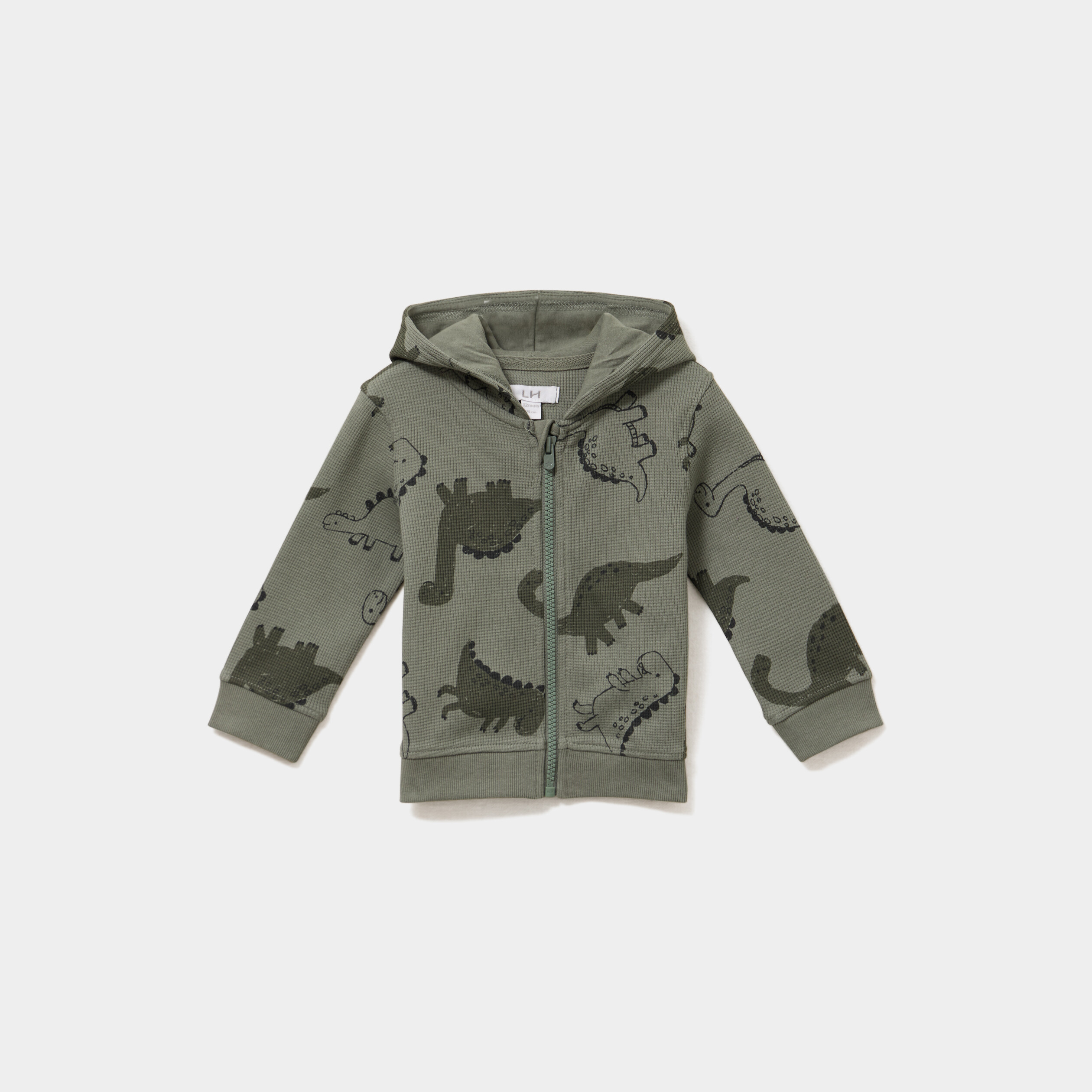 Sweat zipp&eacute; &agrave; capuche coton vert kaki b&eacute;b&eacute; gar&ccedil;on