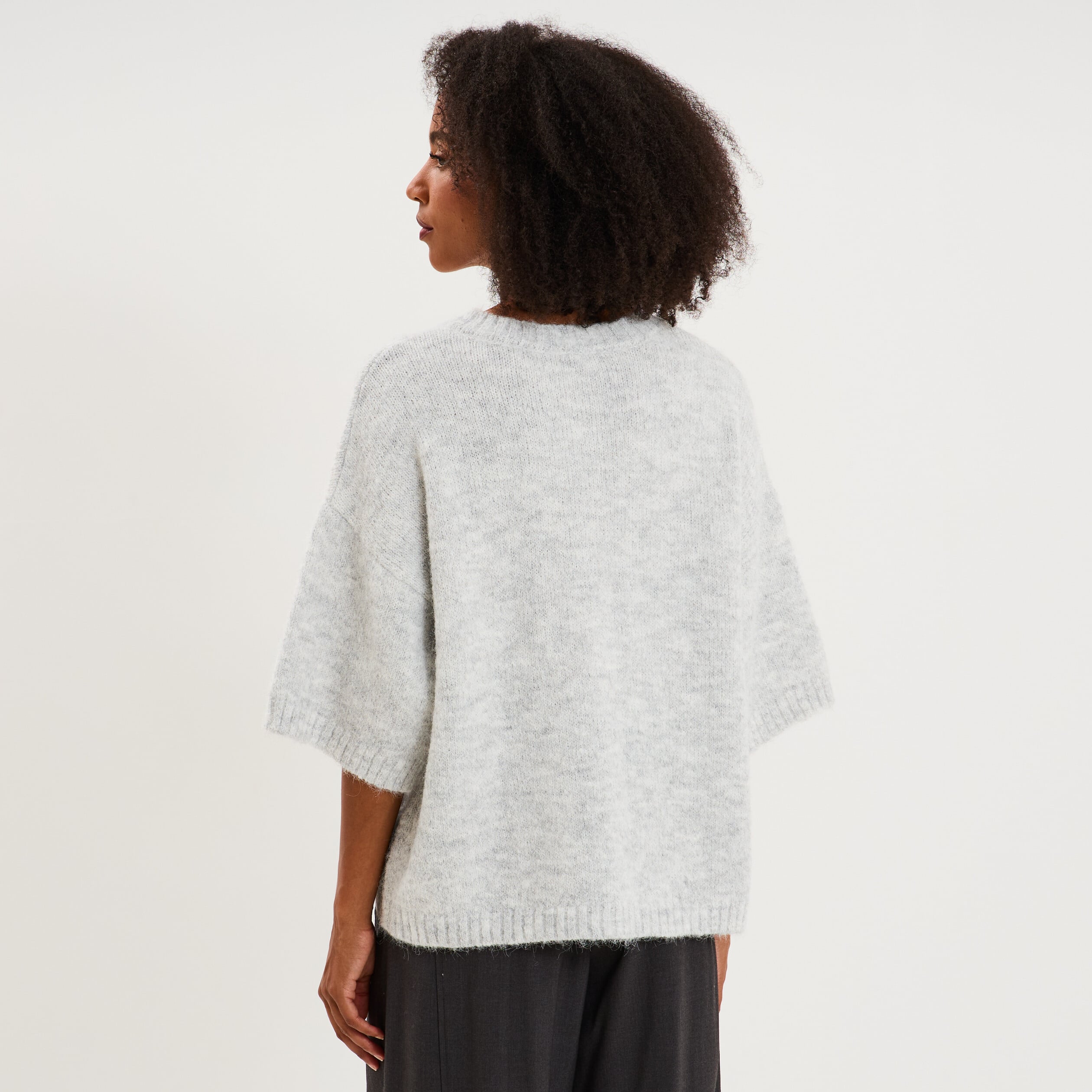 Gilet boutonn&eacute; manches courtes col rond gris clair femme