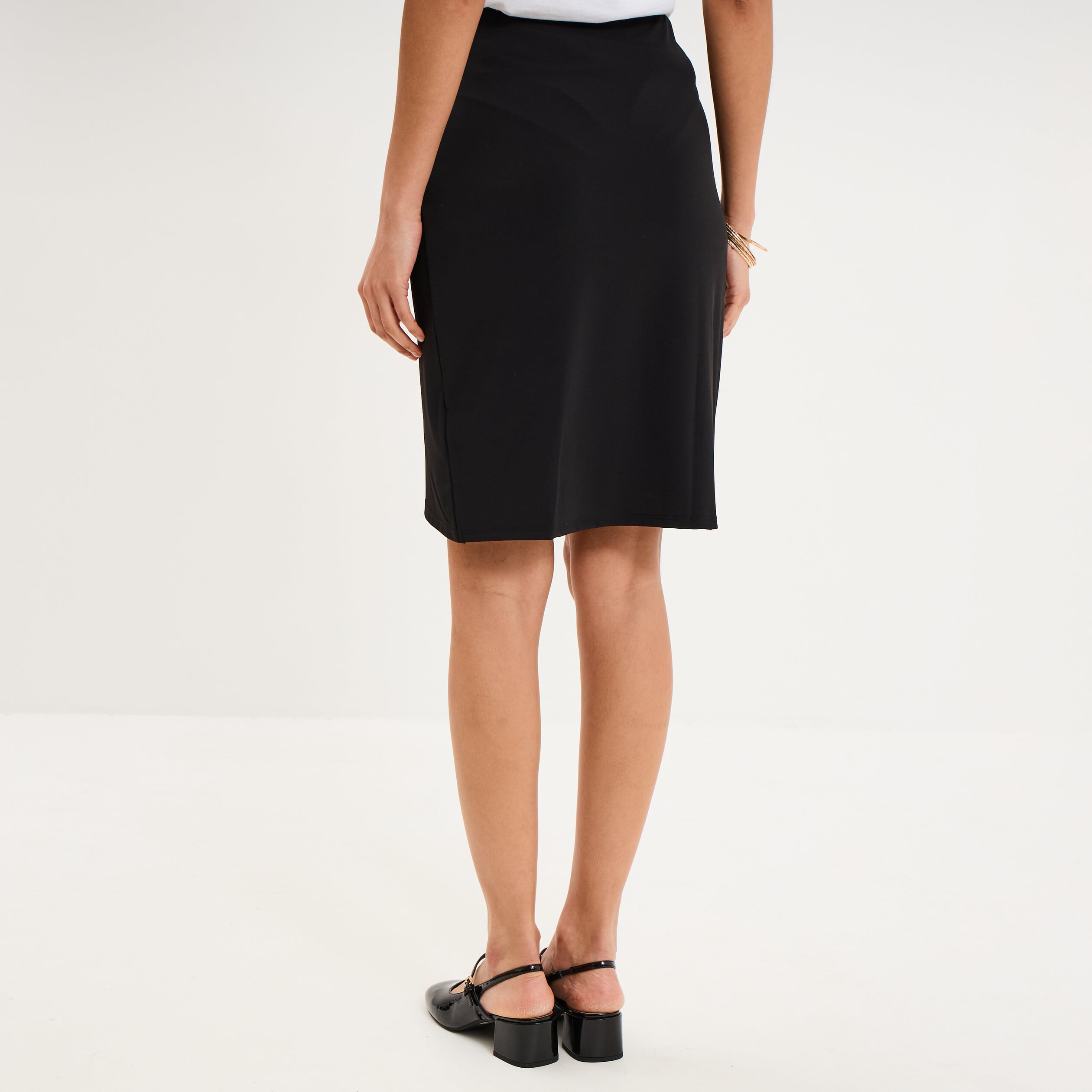 Jupe courte taille &eacute;lastiqu&eacute;e stretch noir femme