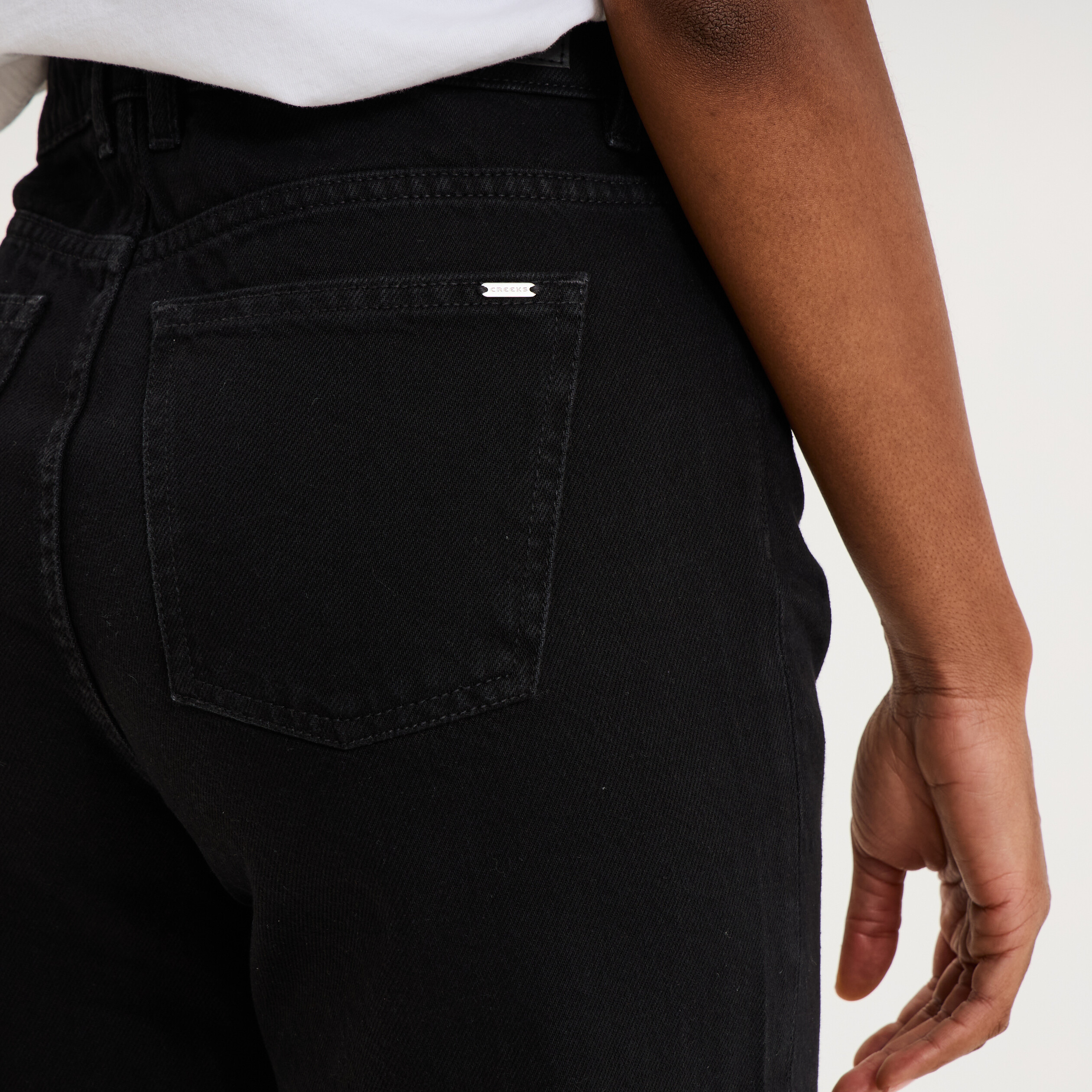 Jean large taille haute coton denim noir femme