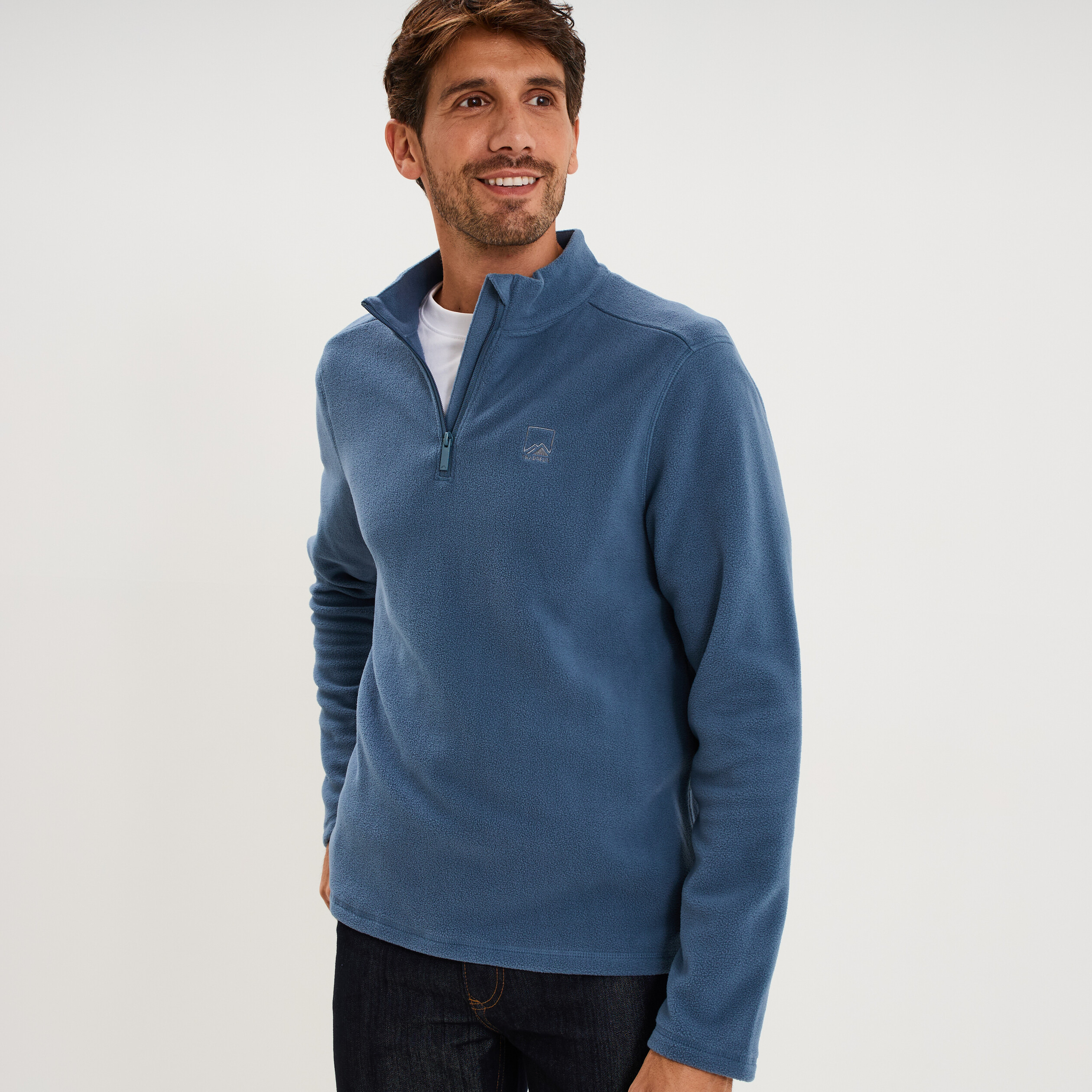 Sweat polaire col camionneur bleu gris homme
