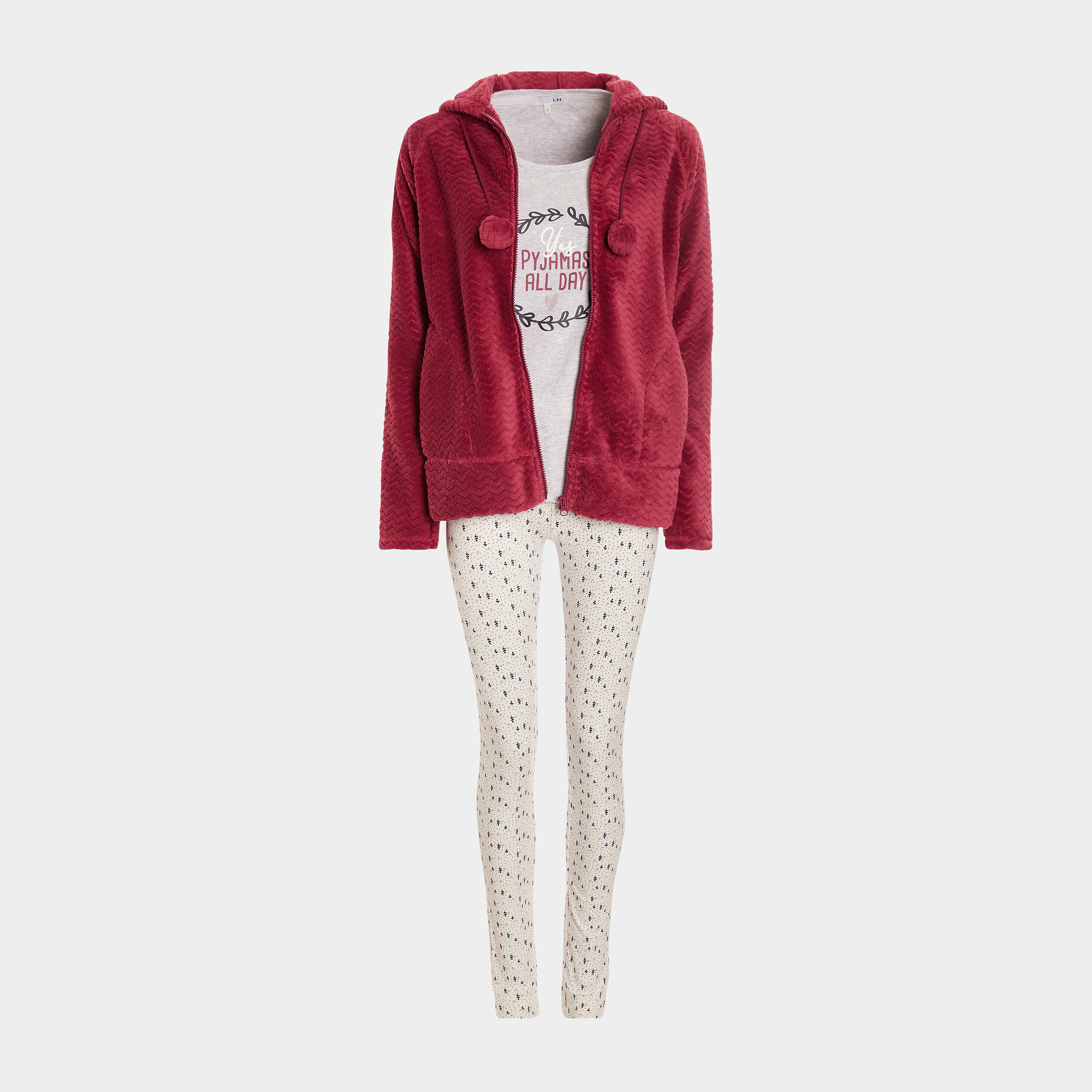 Ensemble pyjama 3 pièces gris clair femme
