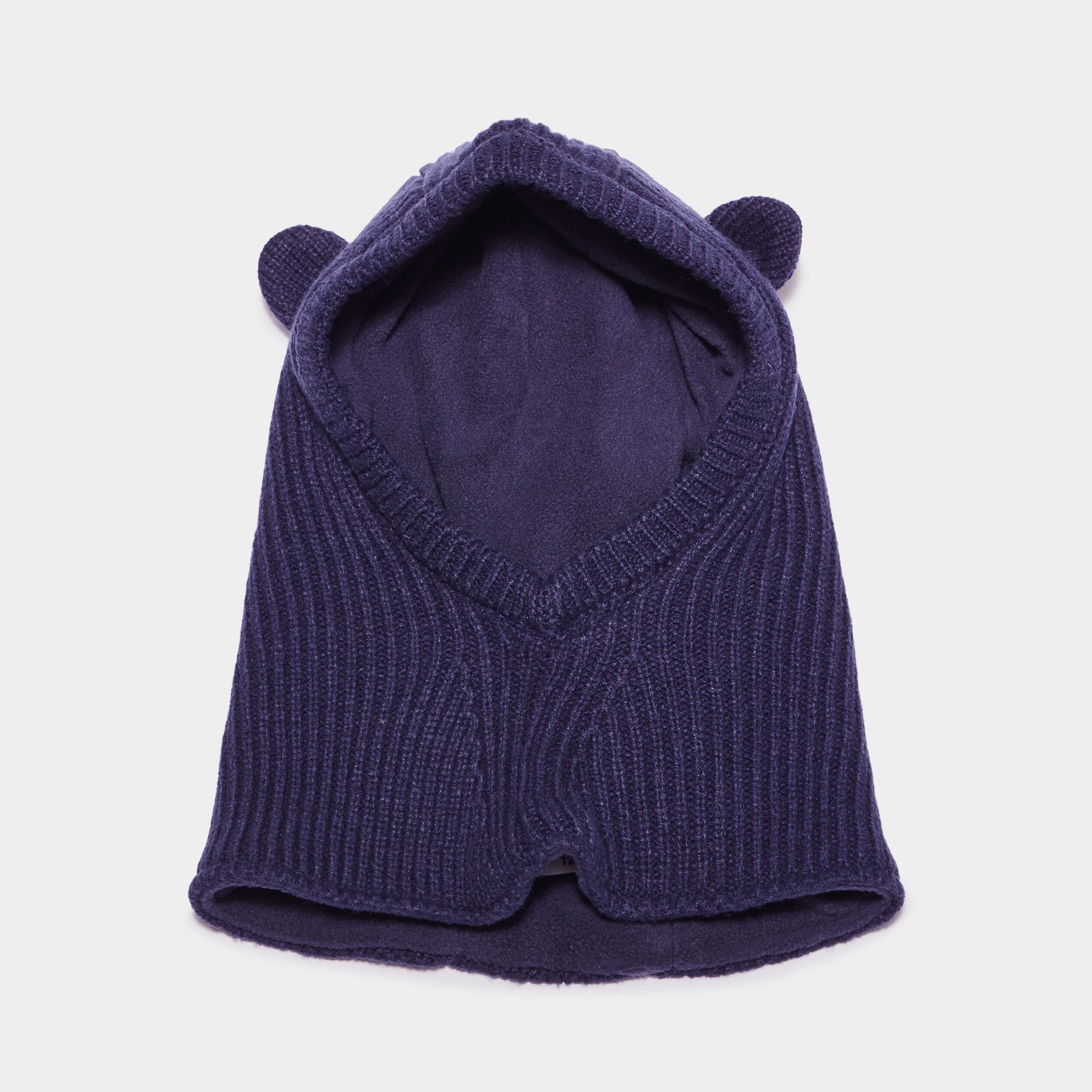 Cagoule tricot&eacute;e doublure polaire bleu marine b&eacute;b&eacute;